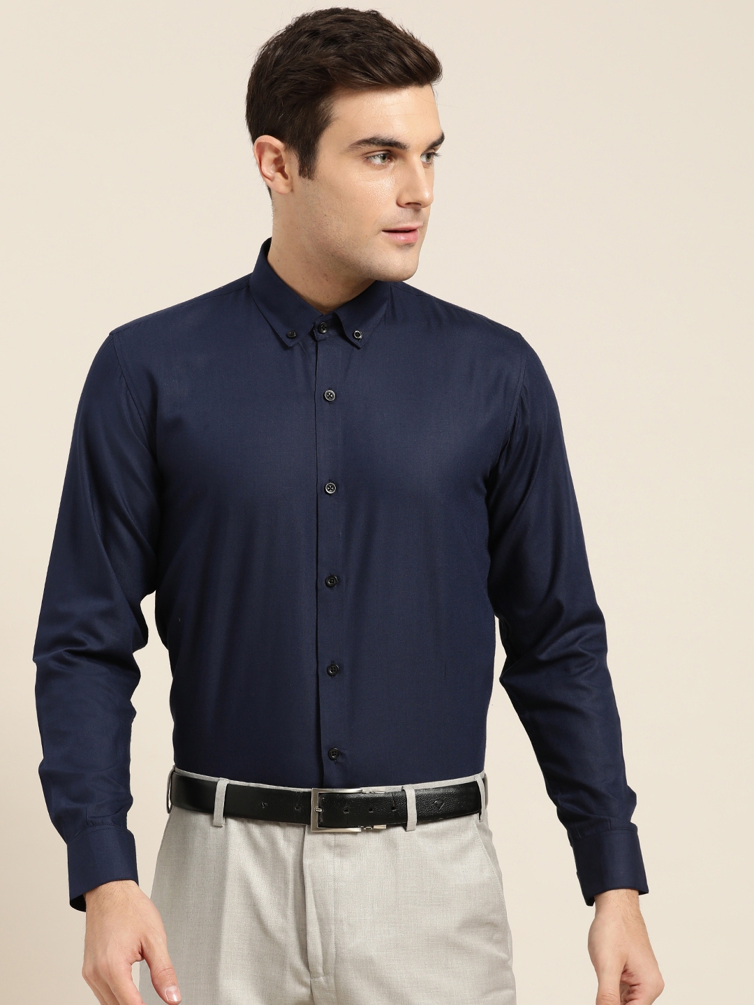 Buy SOJANYA Men Navy Blue Classic Regular Fit Solid Formal Shirt ...