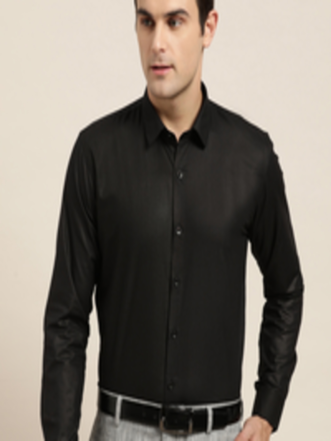 Buy SOJANYA Men Black Classic Regular Fit Solid Formal Shirt - Shirts ...