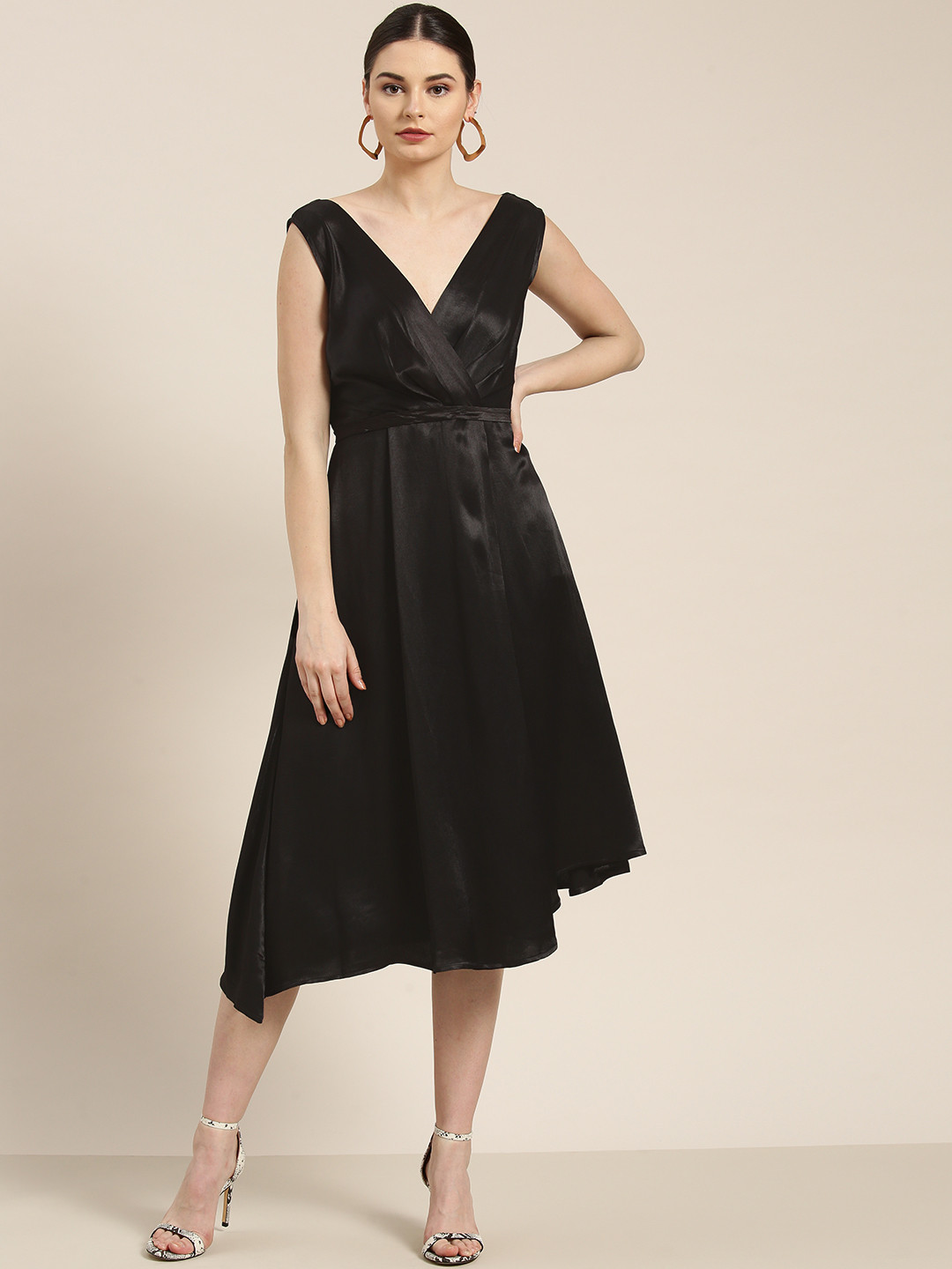 Buy WoowZerz Women Black Solid Satin Finish Wrap Dress Dresses For 