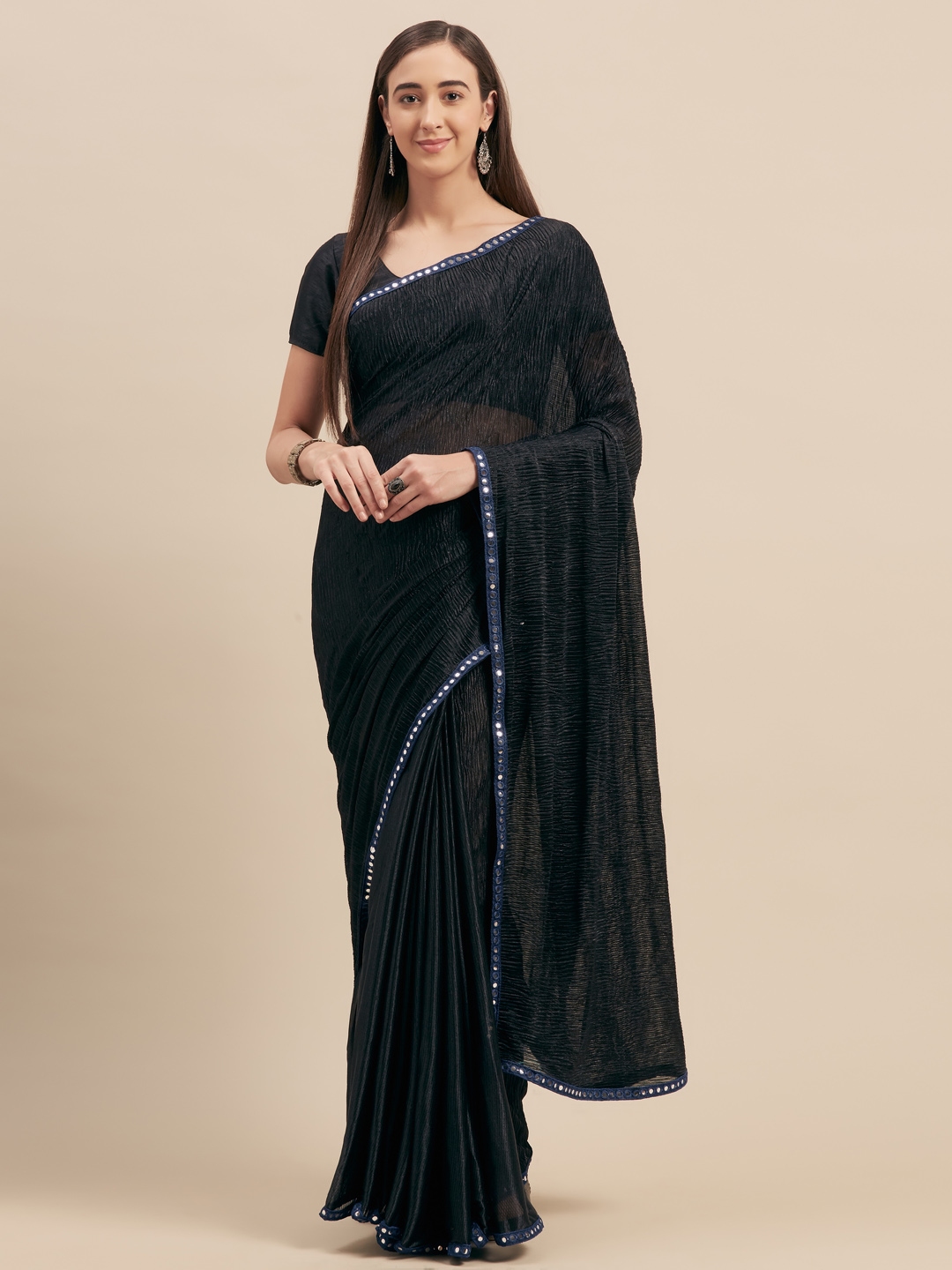 Buy Tikhi Imli Black Solid Satin Saree - Sarees for Women 11405072 | Myntra