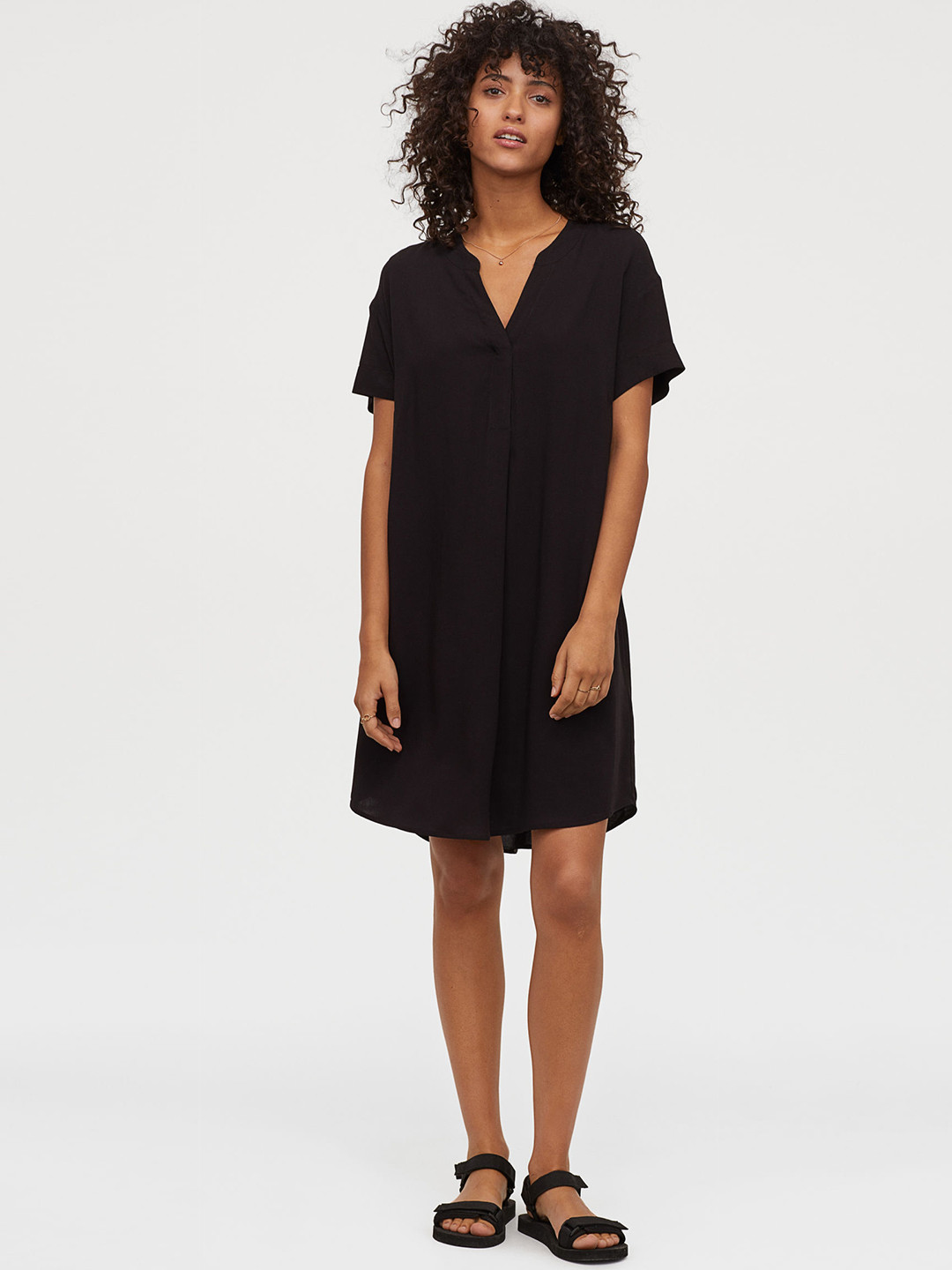 Buy H&M Women Black Solid V Neck Dress Dresses for Women 11408230