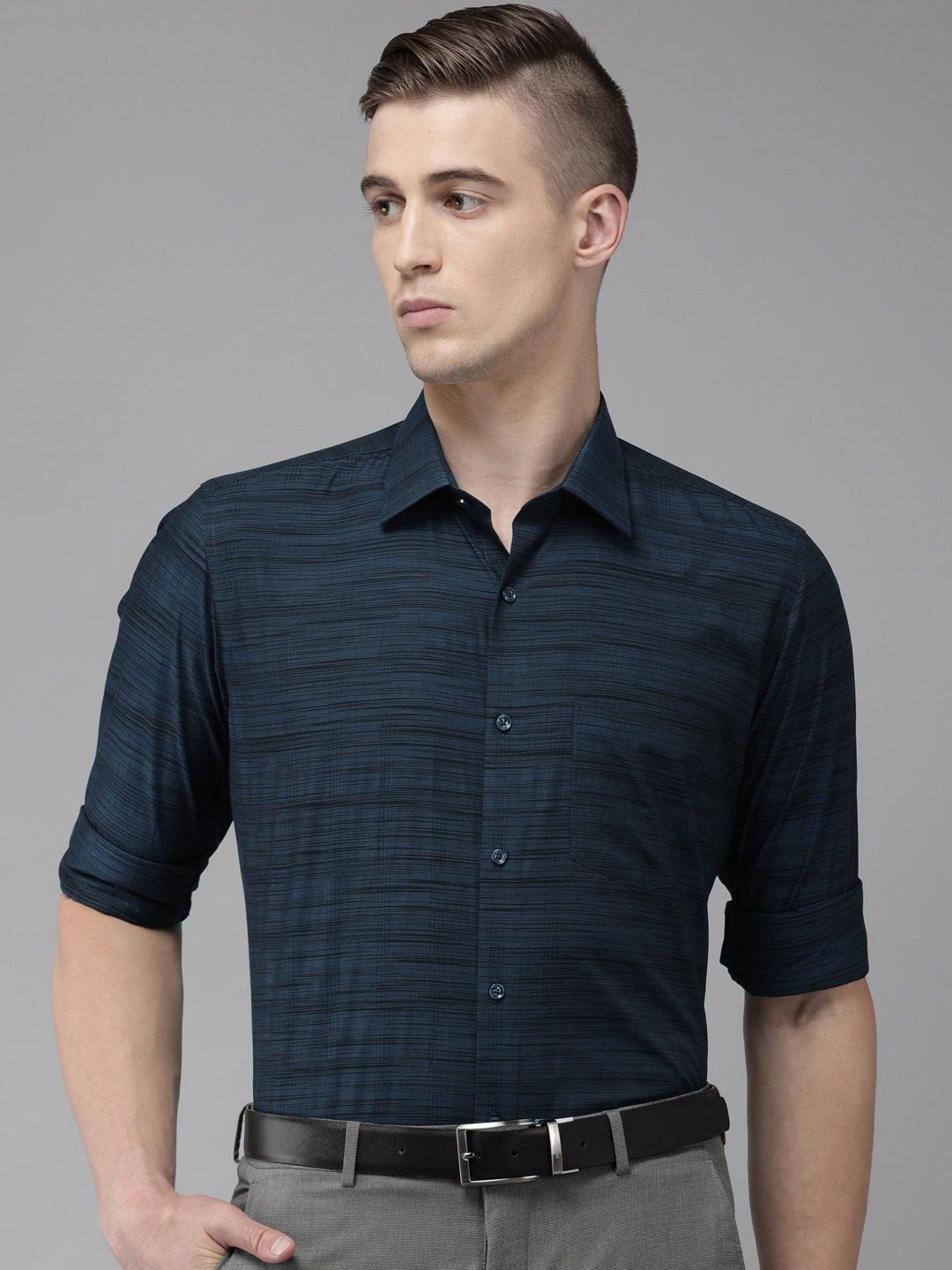 Buy Van Heusen Men Navy Blue Slim Fit Self Striped Party Shirt - Shirts ...