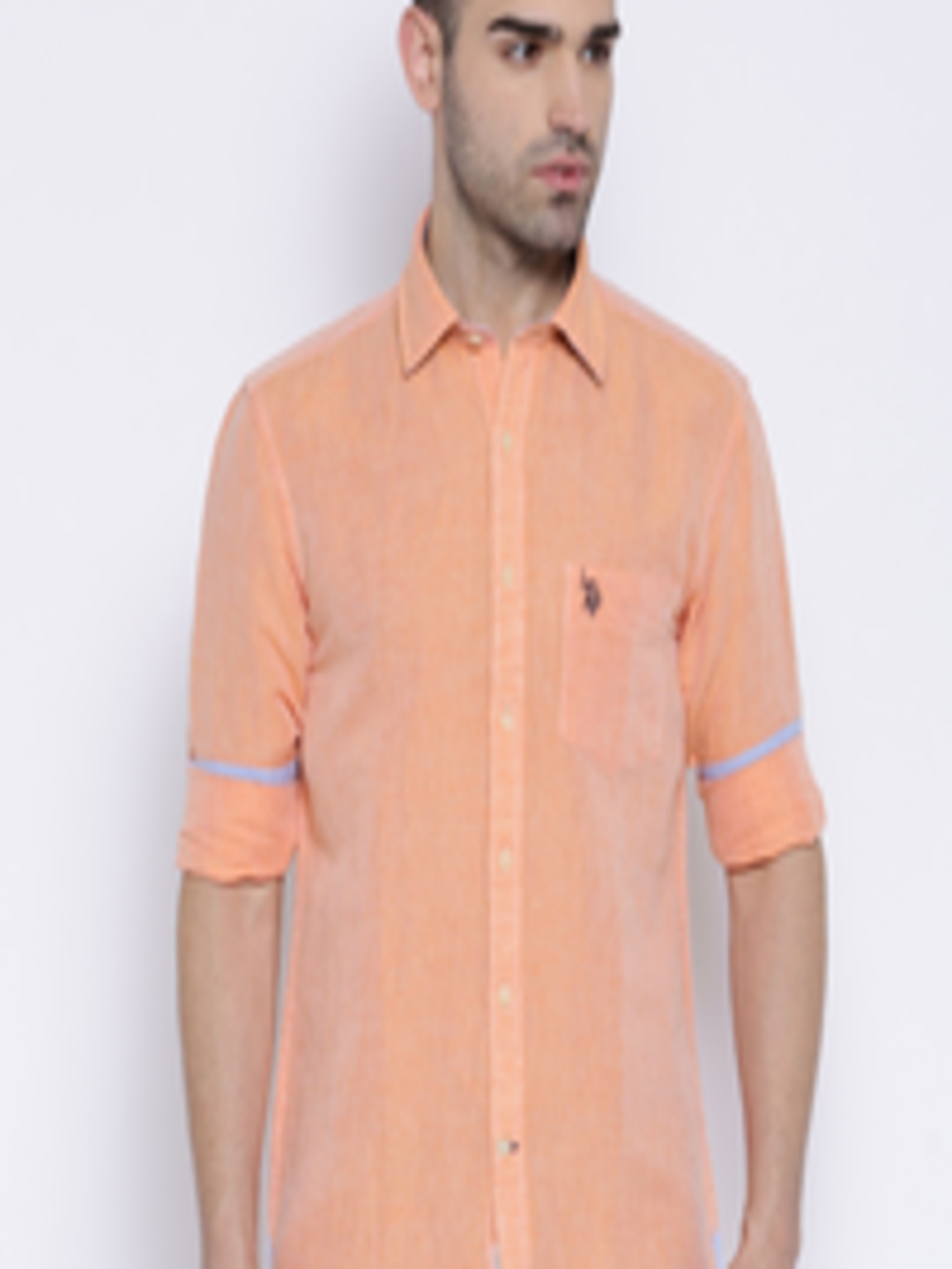 Buy U.S. Polo Assn. Orange Tailored Fit Linen Casual Shirt - Shirts for ...