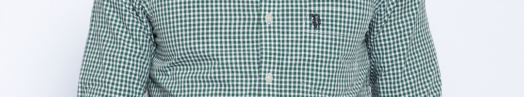 Buy U.S. Polo Assn. Green & White Checked Tailored Fit Casual Shirt ...