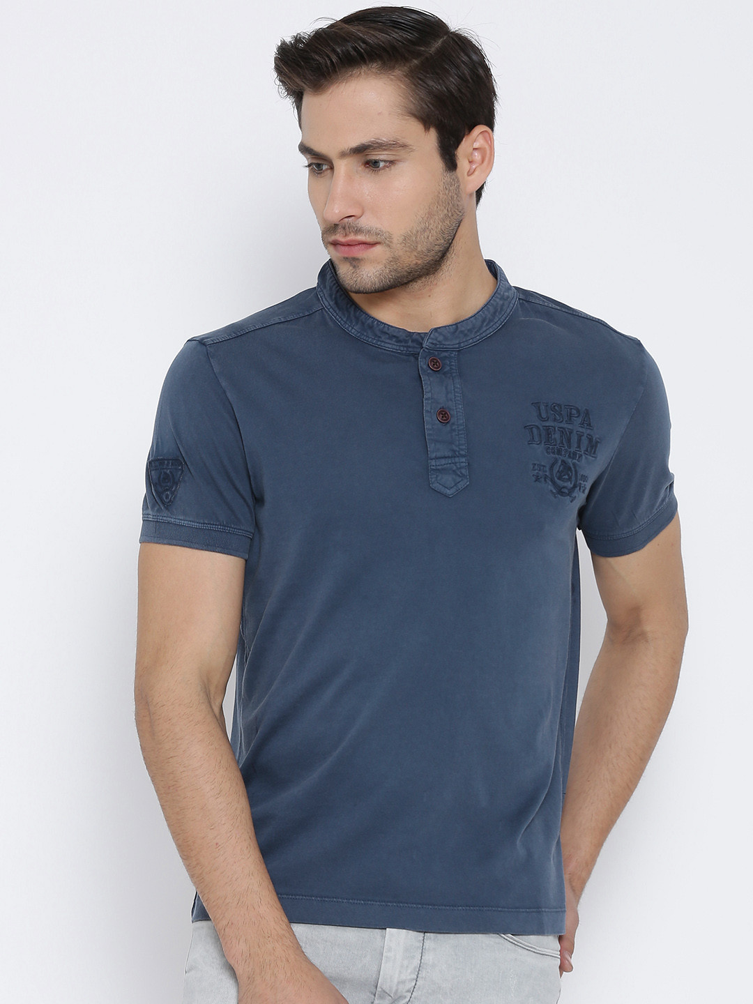 Buy U.S. Polo Assn. Denim Co. Navy Henley Pure Cotton T Shirt Tshirts