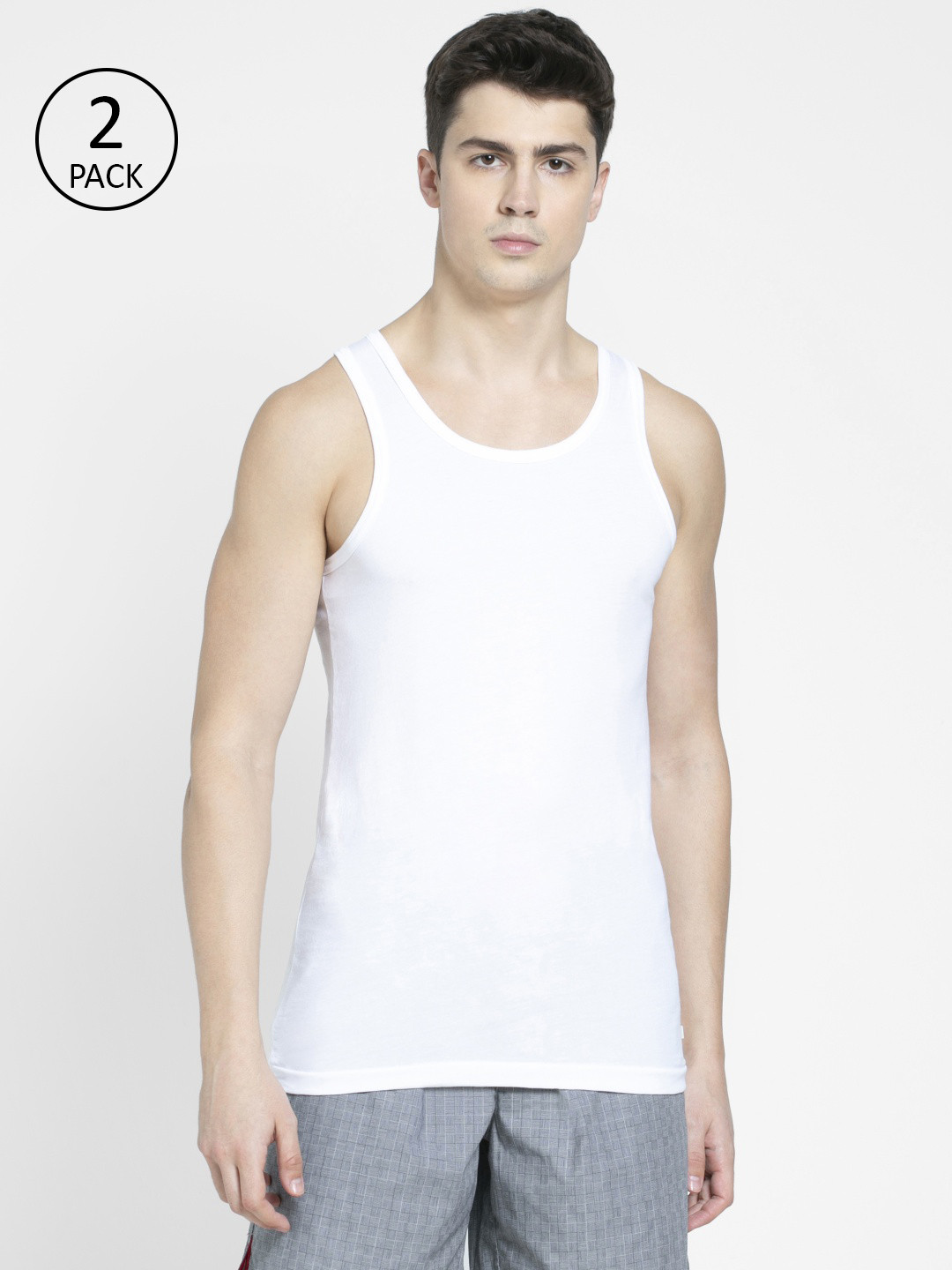 Buy Jockey Men Pack Of 2 White Solid Innerwear Vest Innerwear Vests