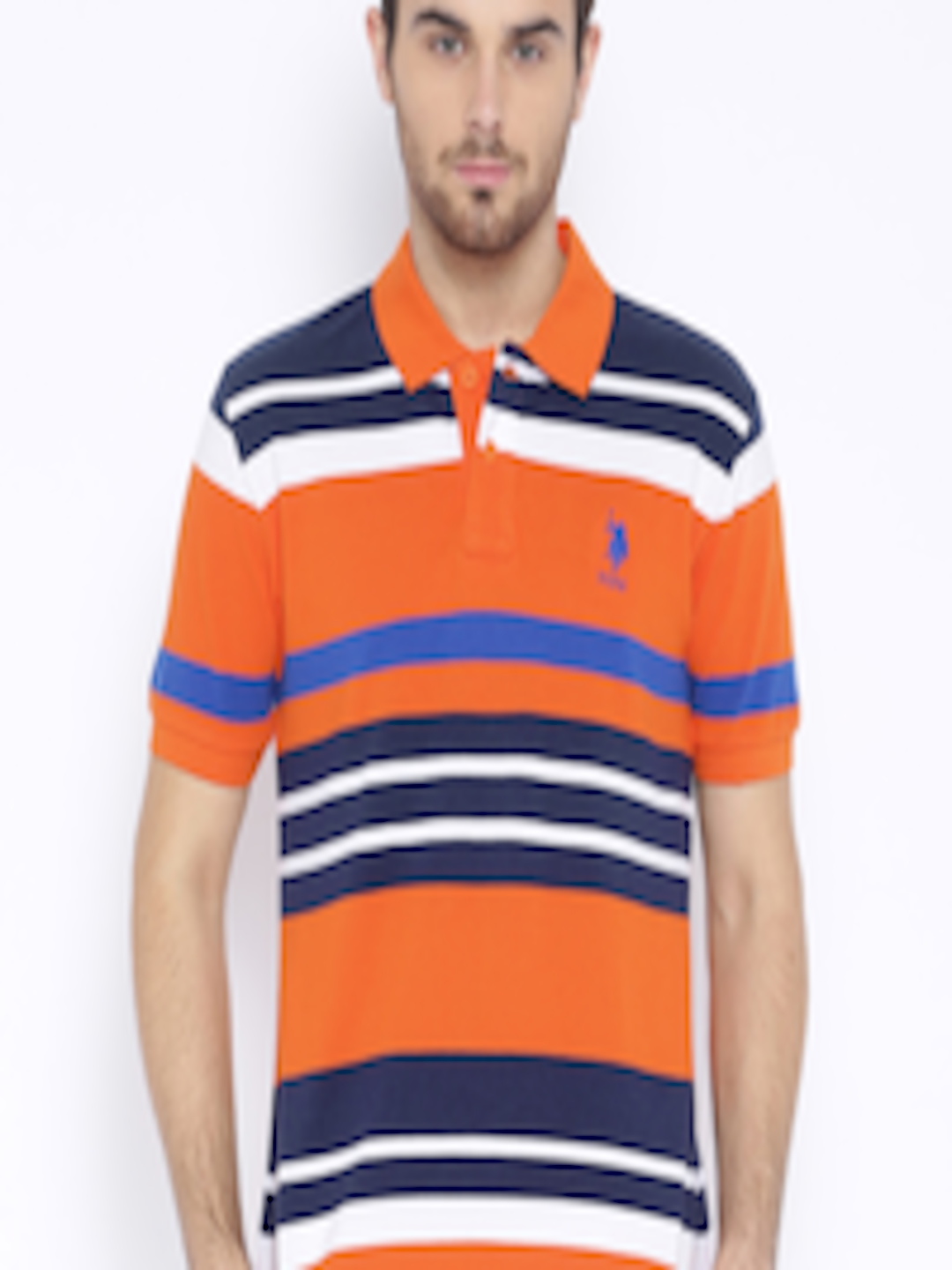 Buy U.S. Polo Assn. Orange Striped Polo Pure Cotton T Shirt - Tshirts ...