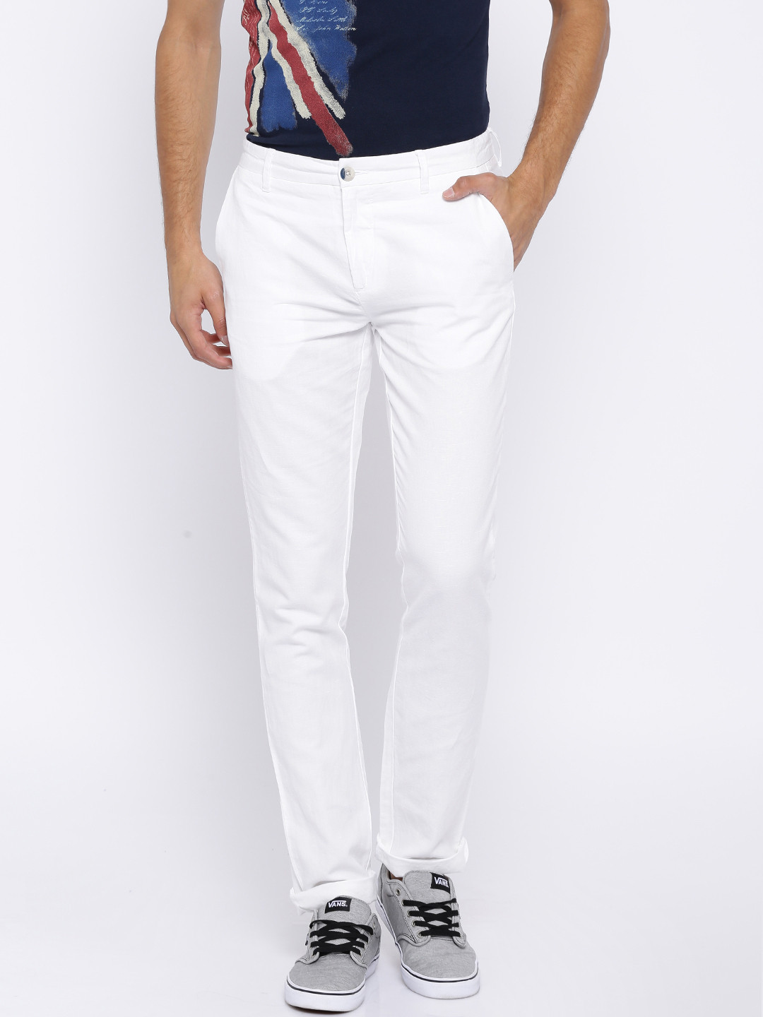 Buy U.S. Polo Assn. White Linen Casual Trousers Trousers for Men