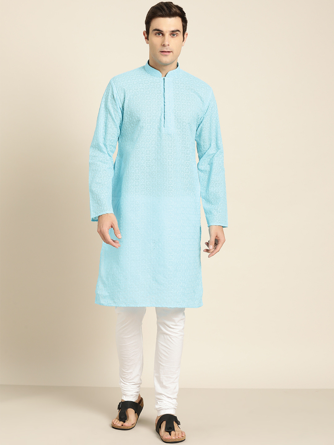 Buy SOJANYA Men Blue Embroidered Straight Kurta Kurtas for Men