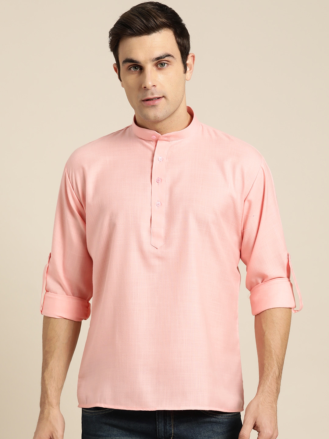 Buy SOJANYA Men Pink Solid Straight Kurta - Kurtas for Men 11422692 ...