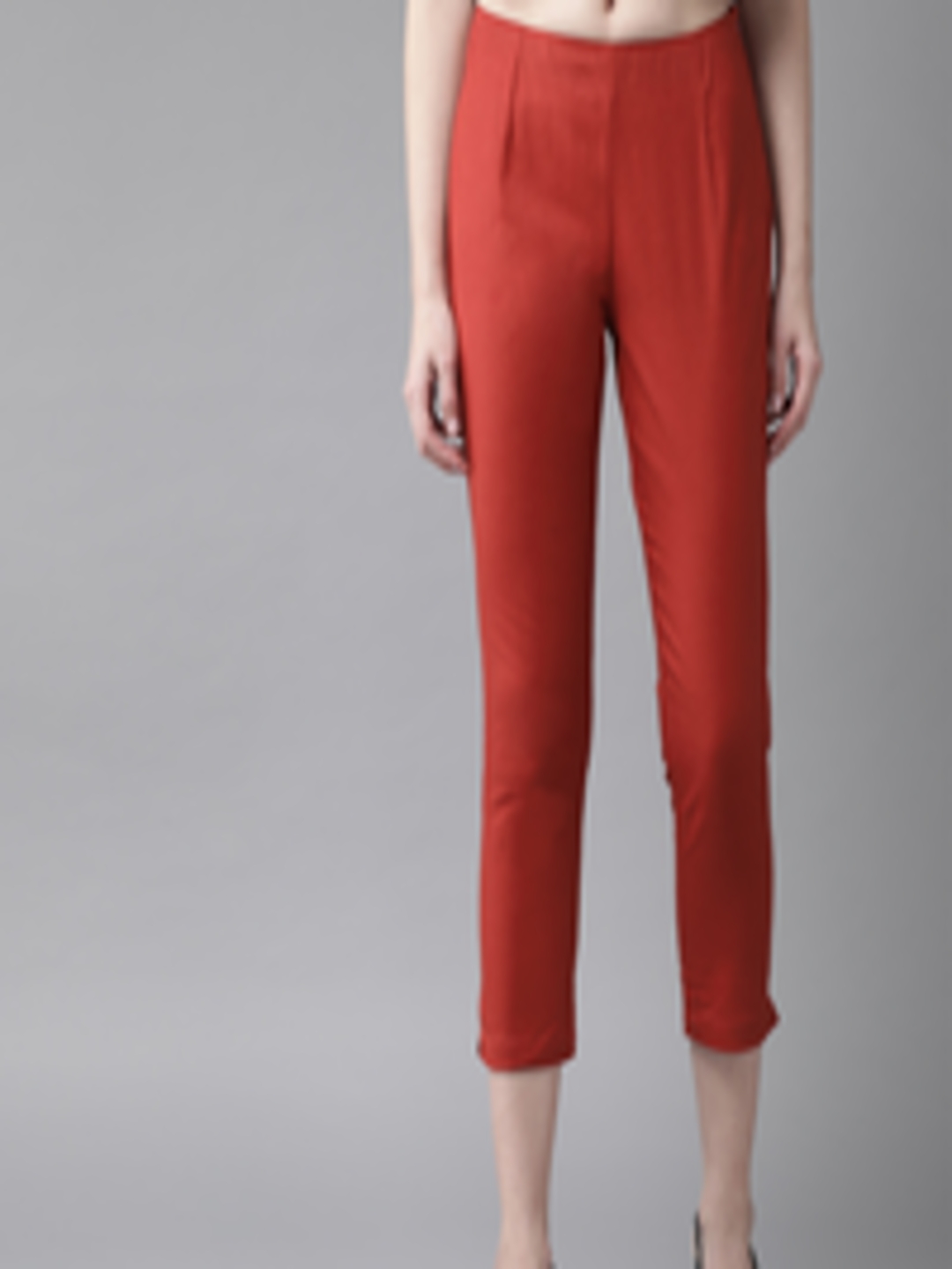 Buy W Women Rust Red Slim Fit Solid Cropped Regular Trousers - Trousers ...