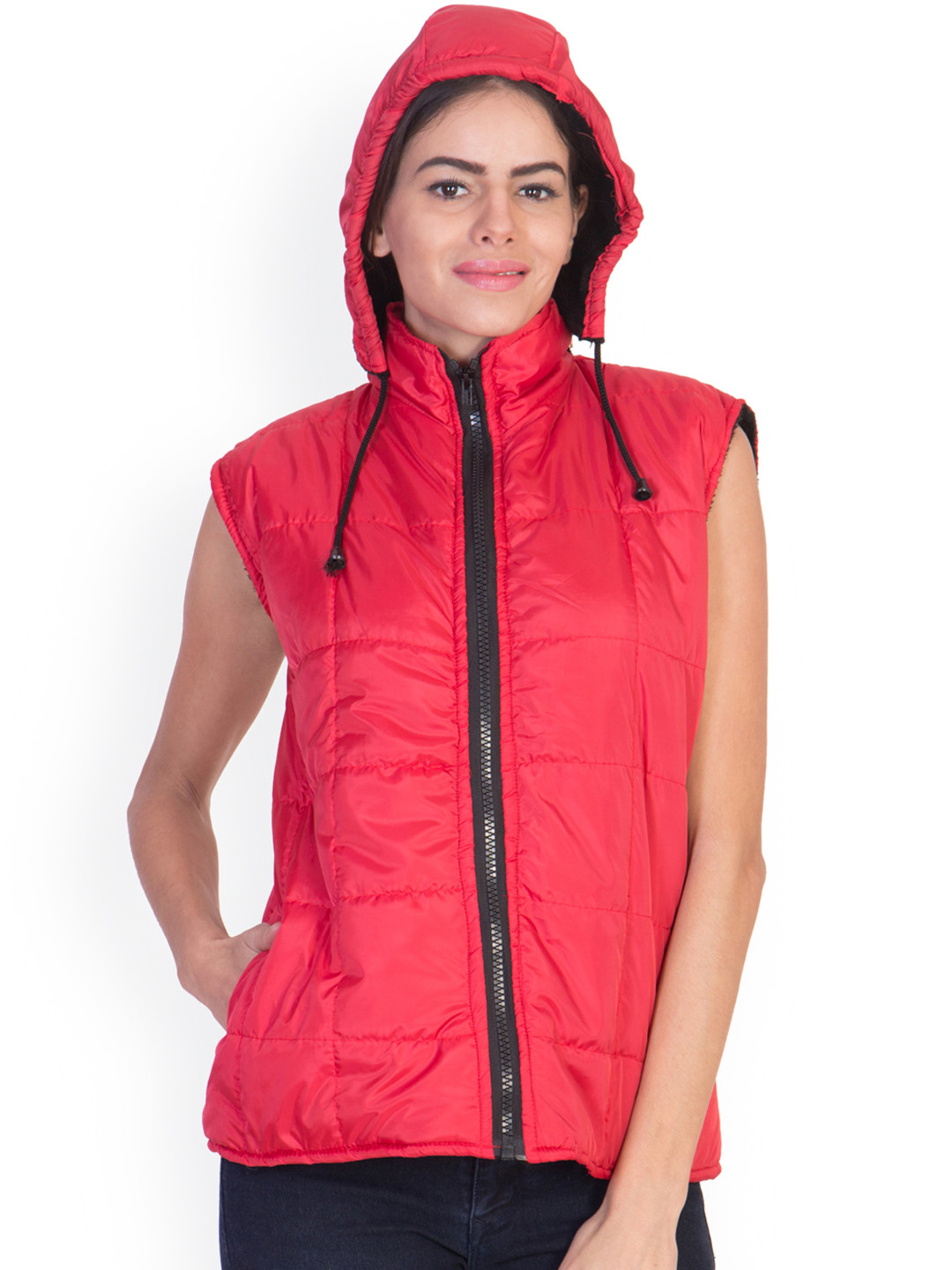 Buy ANTS Red Sleeveless Hooded Jacket Jackets for Women 1143485 Myntra