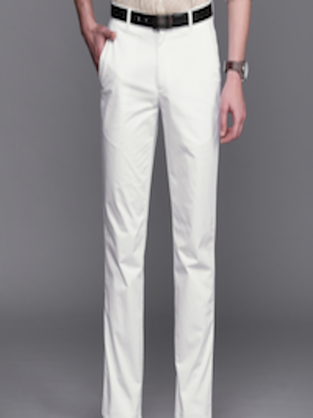 Buy Raymond Men White Slim Fit Solid Regular Trousers - Trousers for ...