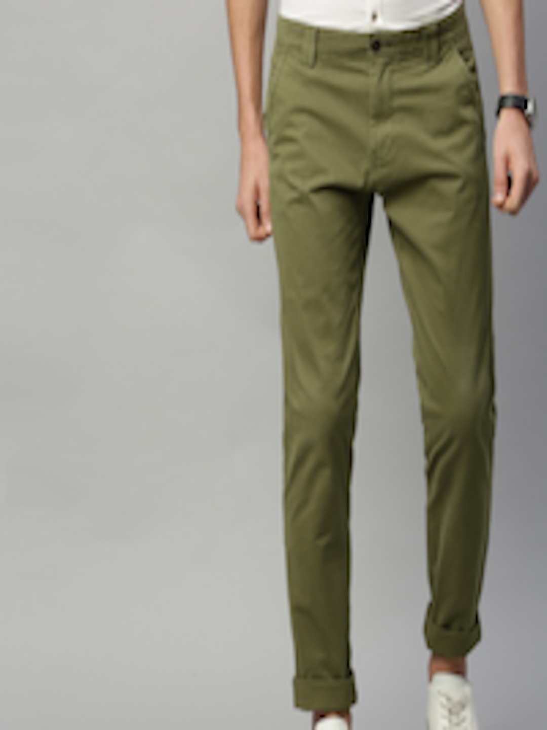 Buy Tommy Hilfiger Men Olive Green Slim Fit Solid Chinos - Trousers for ...