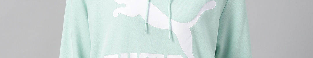 Buy Puma Women Sea Green Classics Logo Printed Hooded Sweatshirt ...