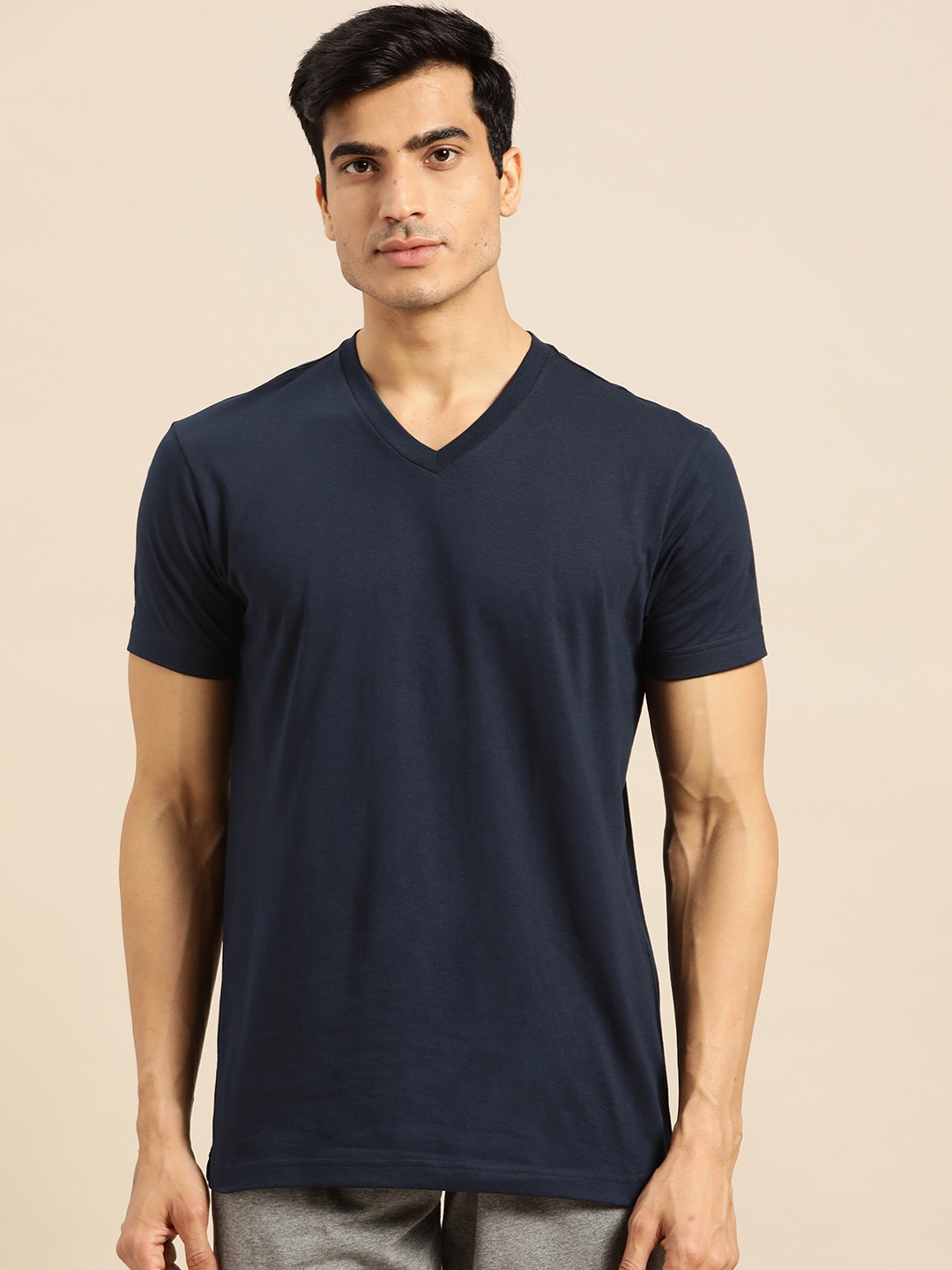 Buy Jockey Men Navy Blue Solid V Neck T Shirt - Tshirts for Men ...
