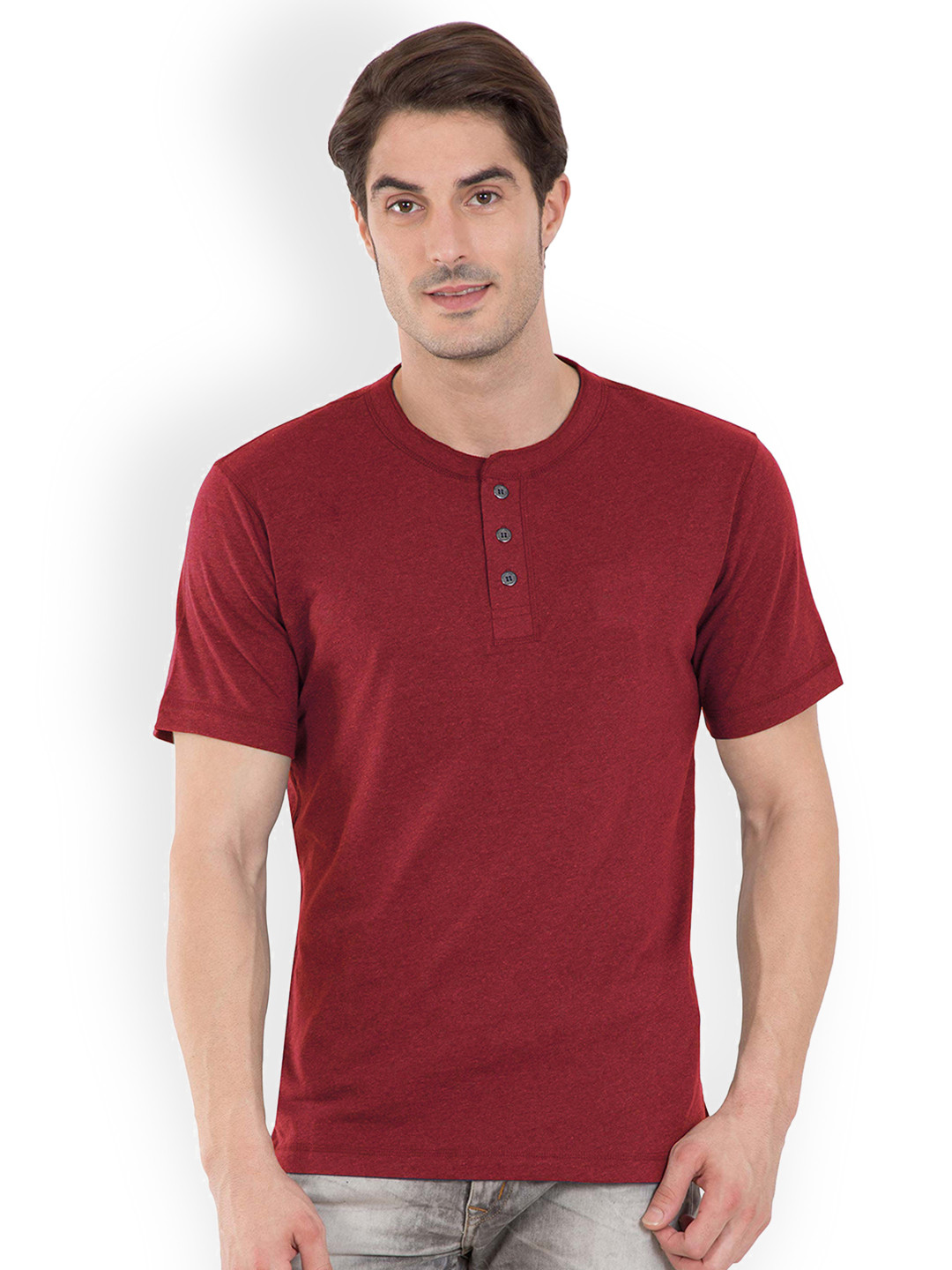 Buy Jockey Men Maroon Solid Henley Neck T Shirt Tshirts for Men