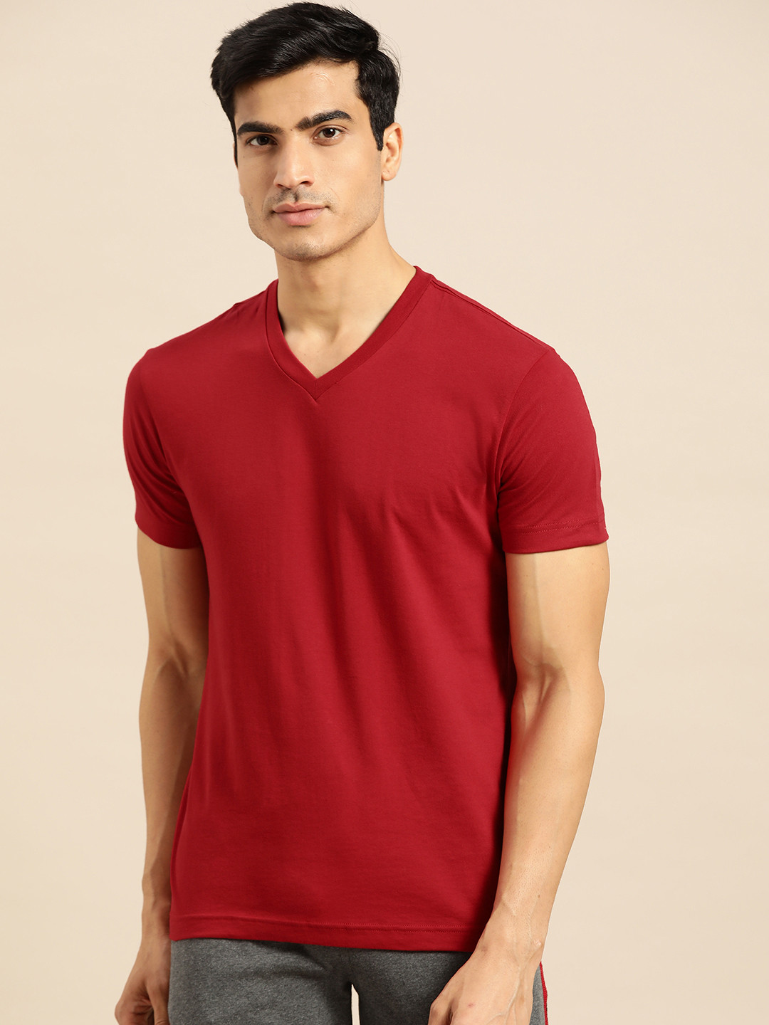 Buy Jockey Men Red Solid V Neck T Shirt - Tshirts for Men 11444470 | Myntra