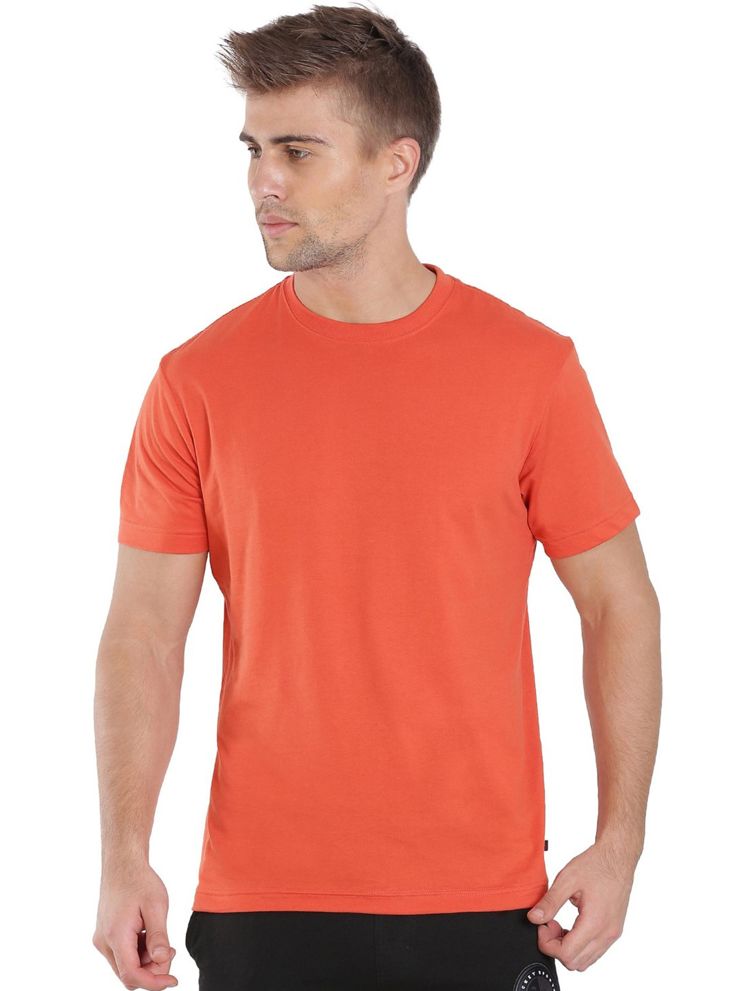 Buy Jockey Men Orange Solid Comfort Fit Round Neck Sports T Shirt