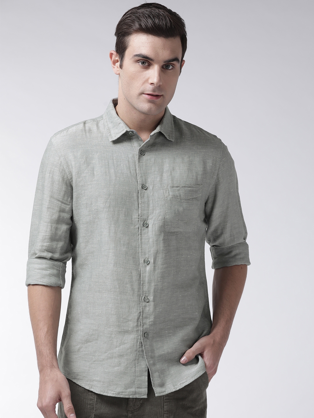 Buy Marks & Spencer Men Green Relaxed Regular Fit Solid Casual Shirt ...