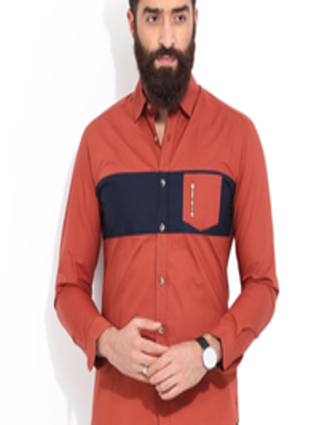 Buy MR BUTTON Men Red & Navy Blue Slim Fit Casual Shirt - Shirts for ...