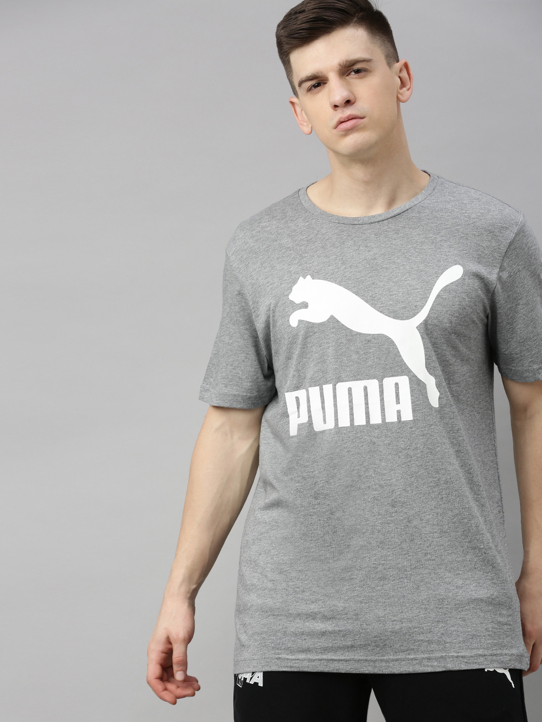 Buy Puma Men Grey Printed Round Neck Classics Logo Pure Cotton T Shirt