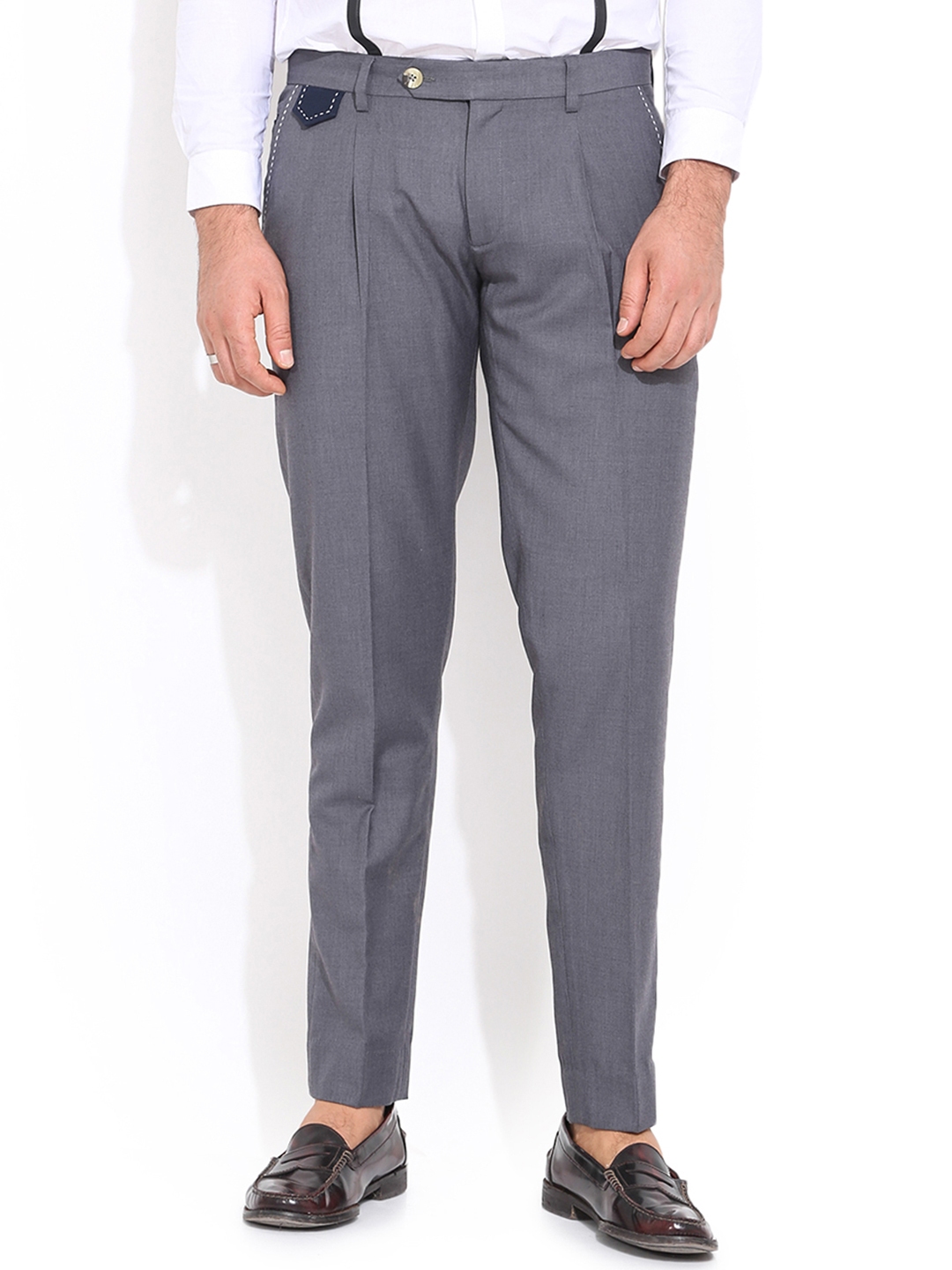 Buy MR BUTTON Grey Slim Fit Trousers - Trousers for Men 1144810 | Myntra