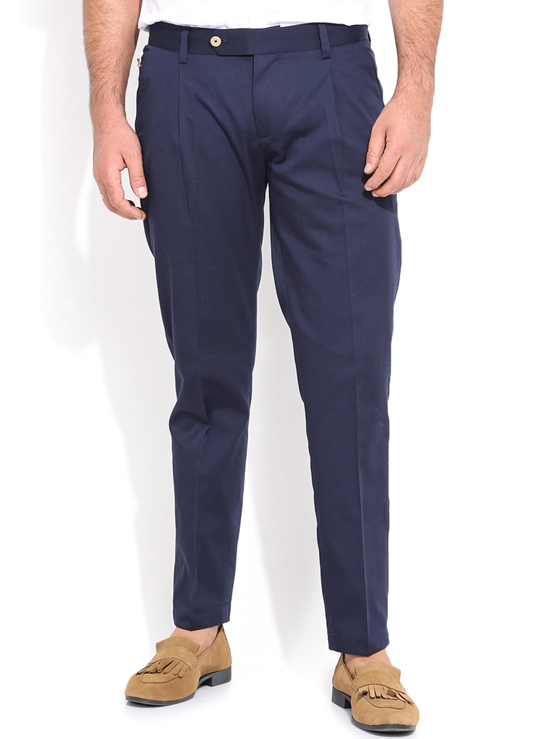 Buy MR BUTTON Navy Slim Trousers - Trousers for Men 1144815 | Myntra