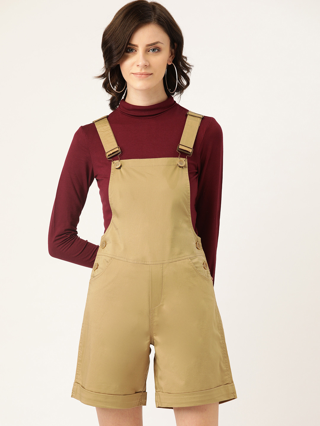 Buy UrSense Women Khaki Slim Fit Solid Dungarees Dungarees for Women