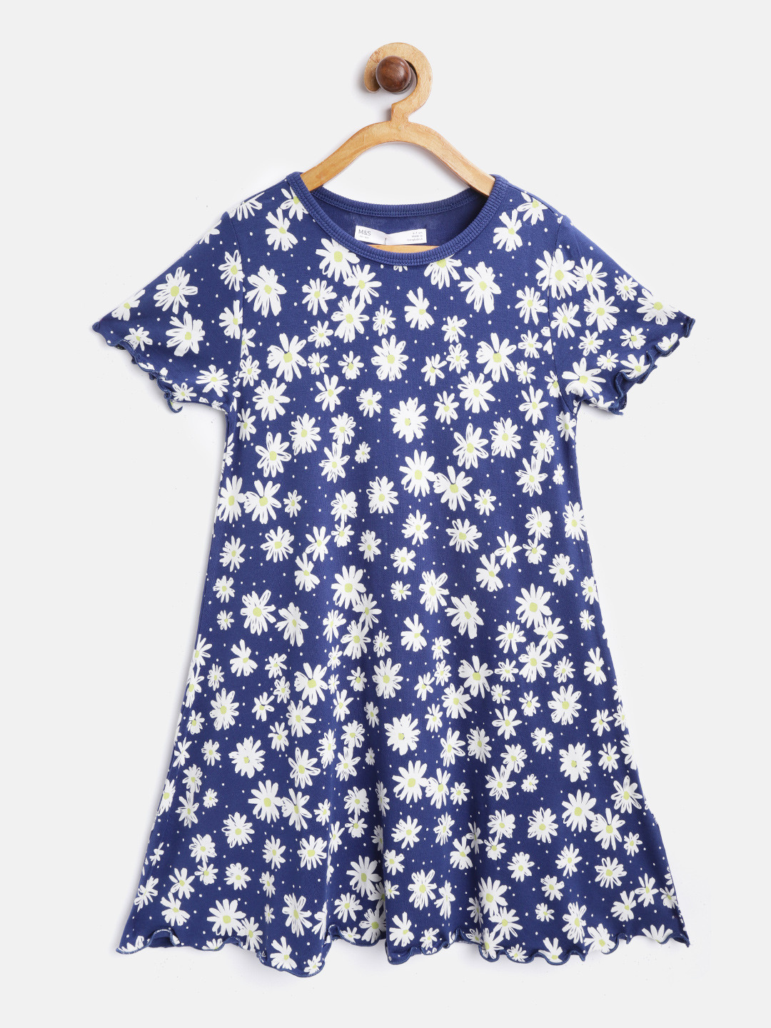 Buy Marks & Spencer Girls Blue & White Floral Print A Line Dress