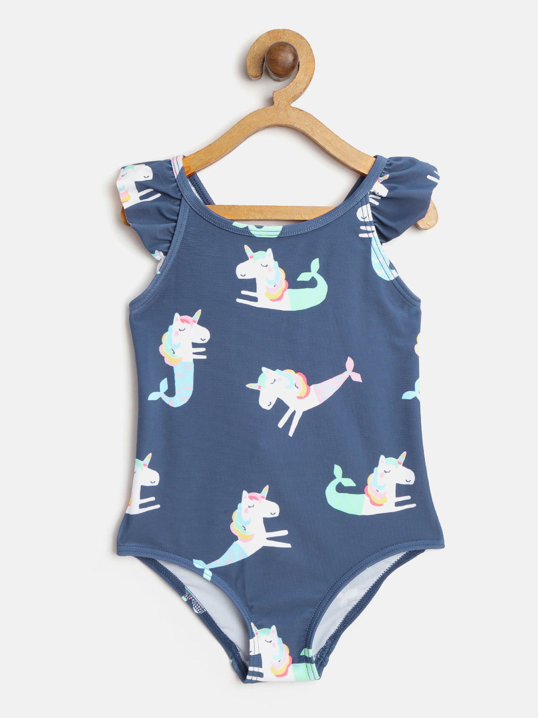 Buy Marks & Spencer Girls Navy Blue & White Printed Swim Bodysuit