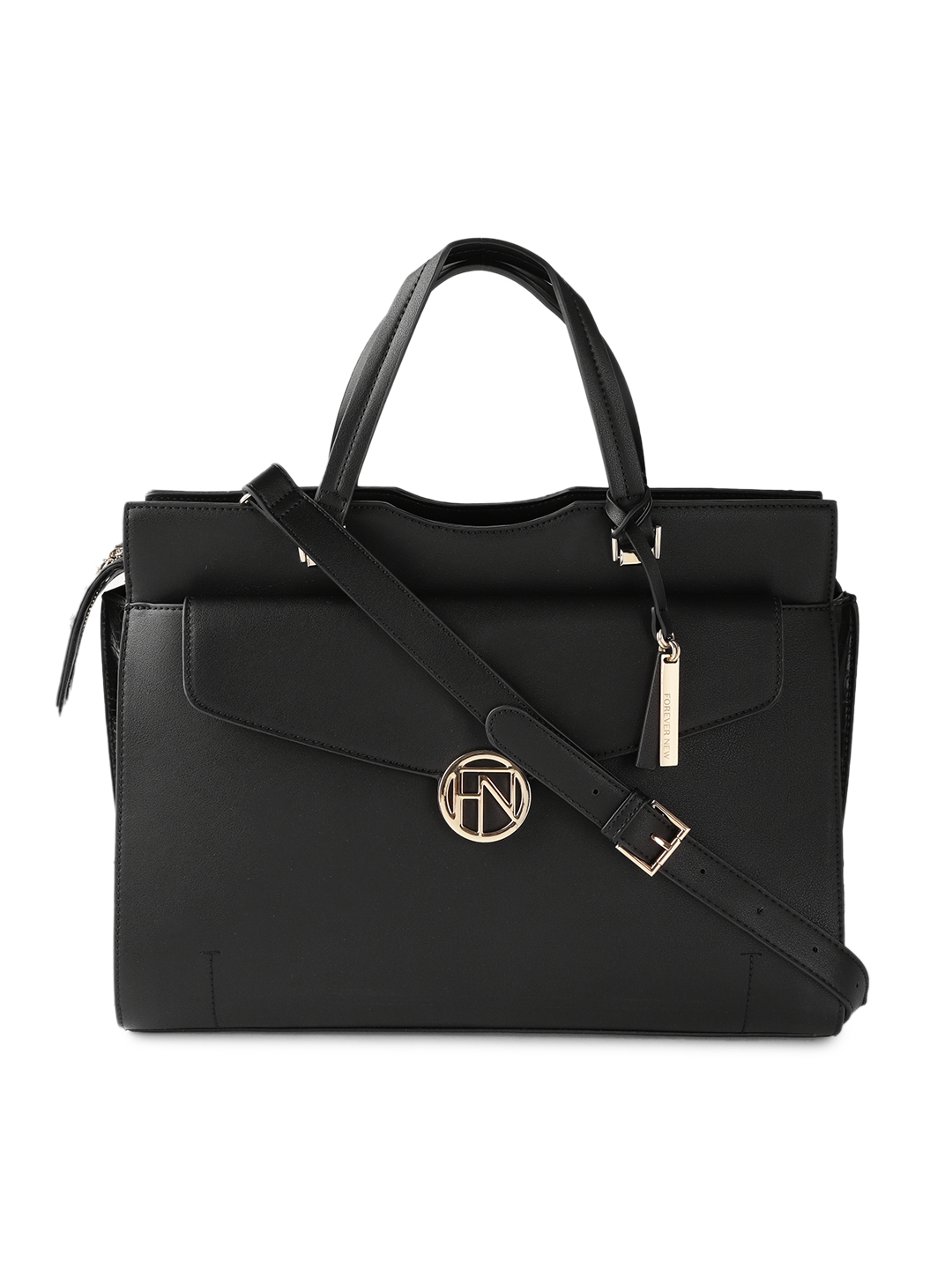 Buy Forever New Women Black Solid Laptop Bag With Detachable Shoulder ...