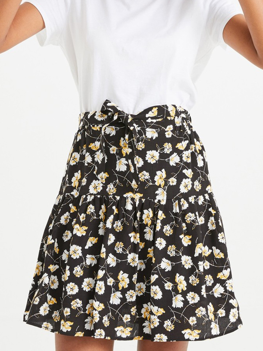 Buy Promod Women Black & White Floral Printed A Line Mini Skirt