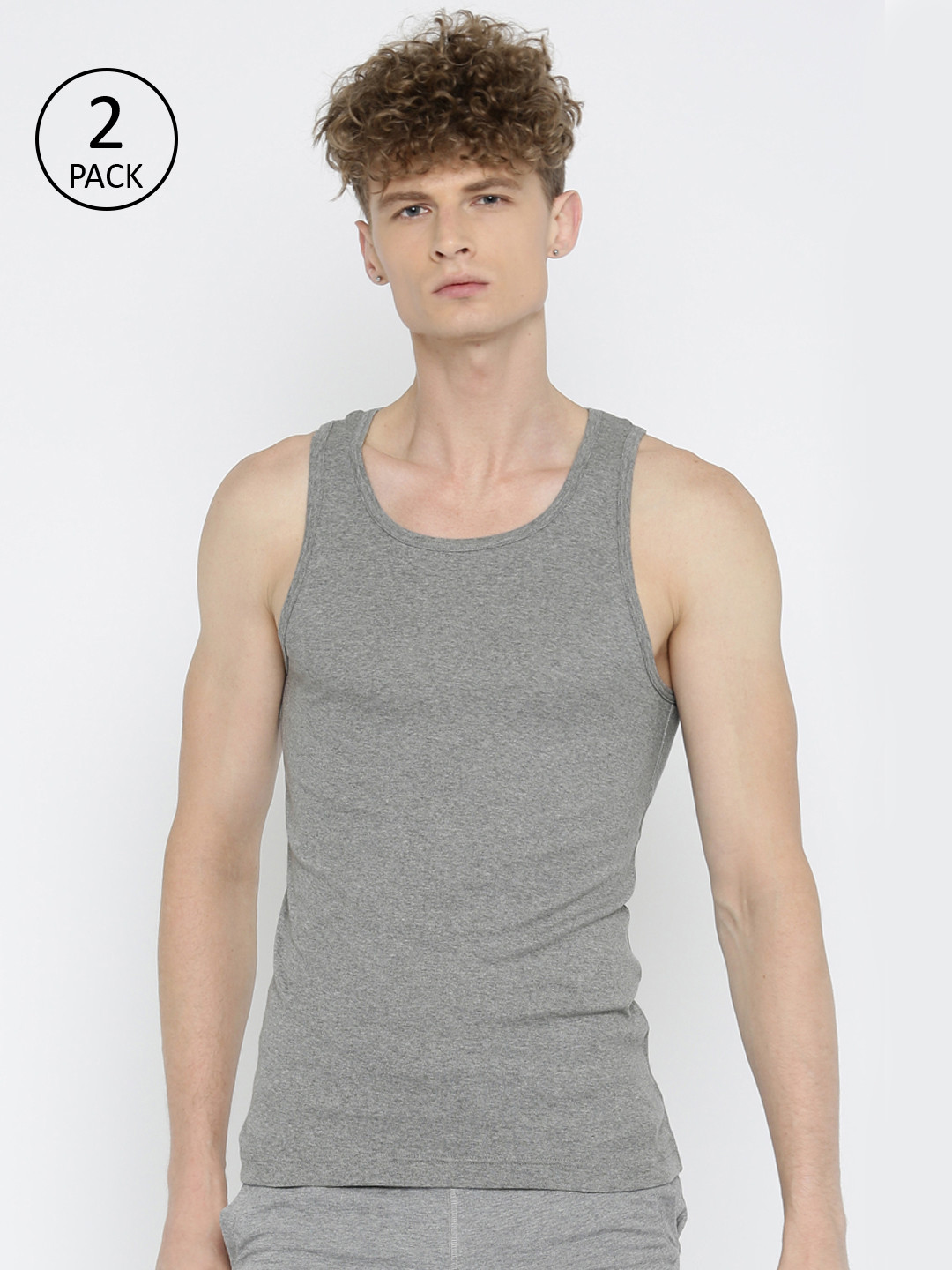 Buy Jockey Men Pack Of 2 Grey Melange Solid Innerwear Vests Innerwear