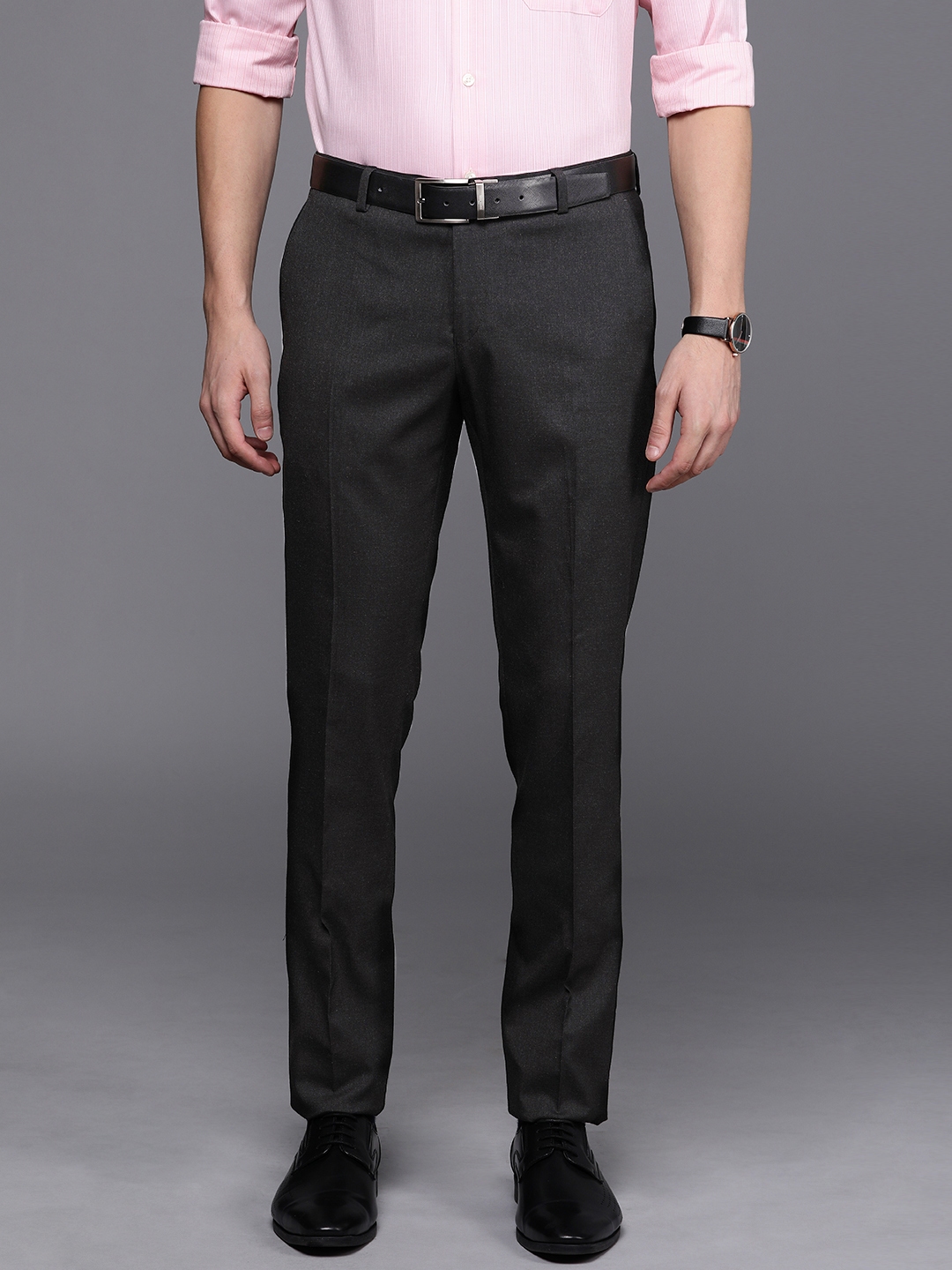 Buy SUITLTD Men Black Slim Fit Solid Formal Trousers - Trousers for Men ...