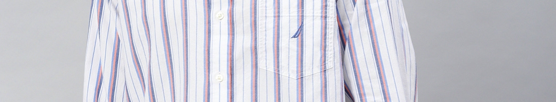 Buy Nautica Men White & Grey Classic Fit Striped Casual Shirt - Shirts ...