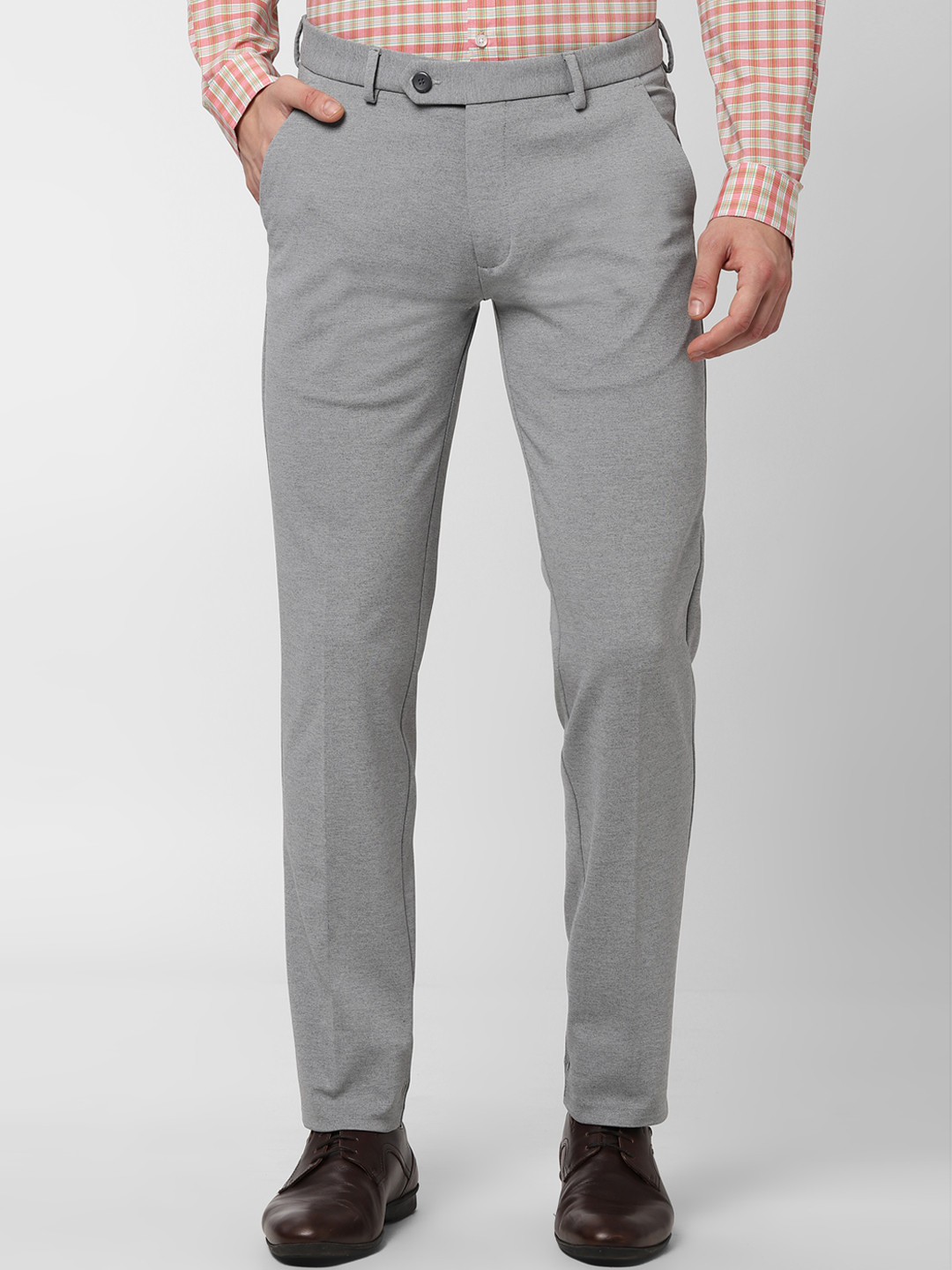 Buy Peter England Men Grey Slim Fit Solid Formal Trousers Trousers