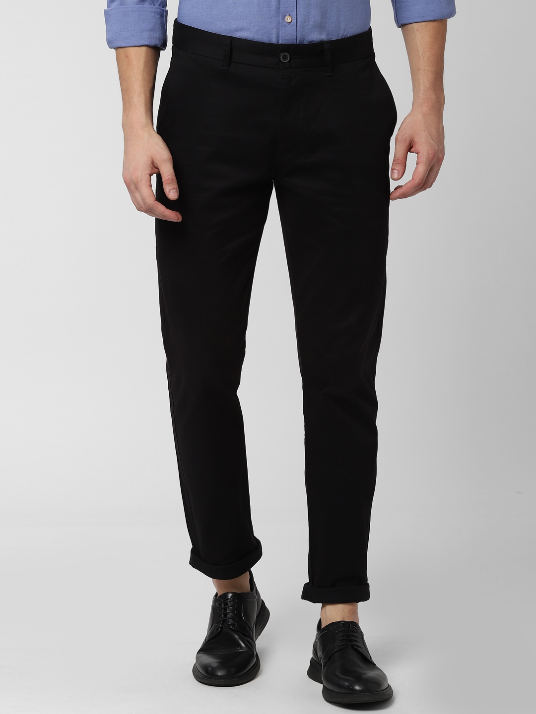 Buy Peter England Men Black Slim Fit Solid Regular Trousers - Trousers ...