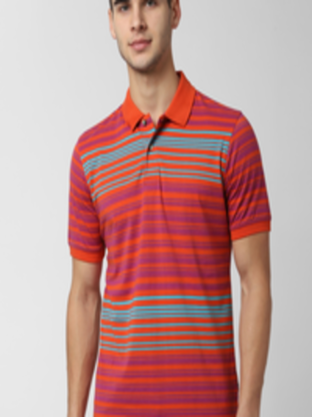 Buy Peter England Men Orange & Pink Striped Polo Collar T Shirt ...