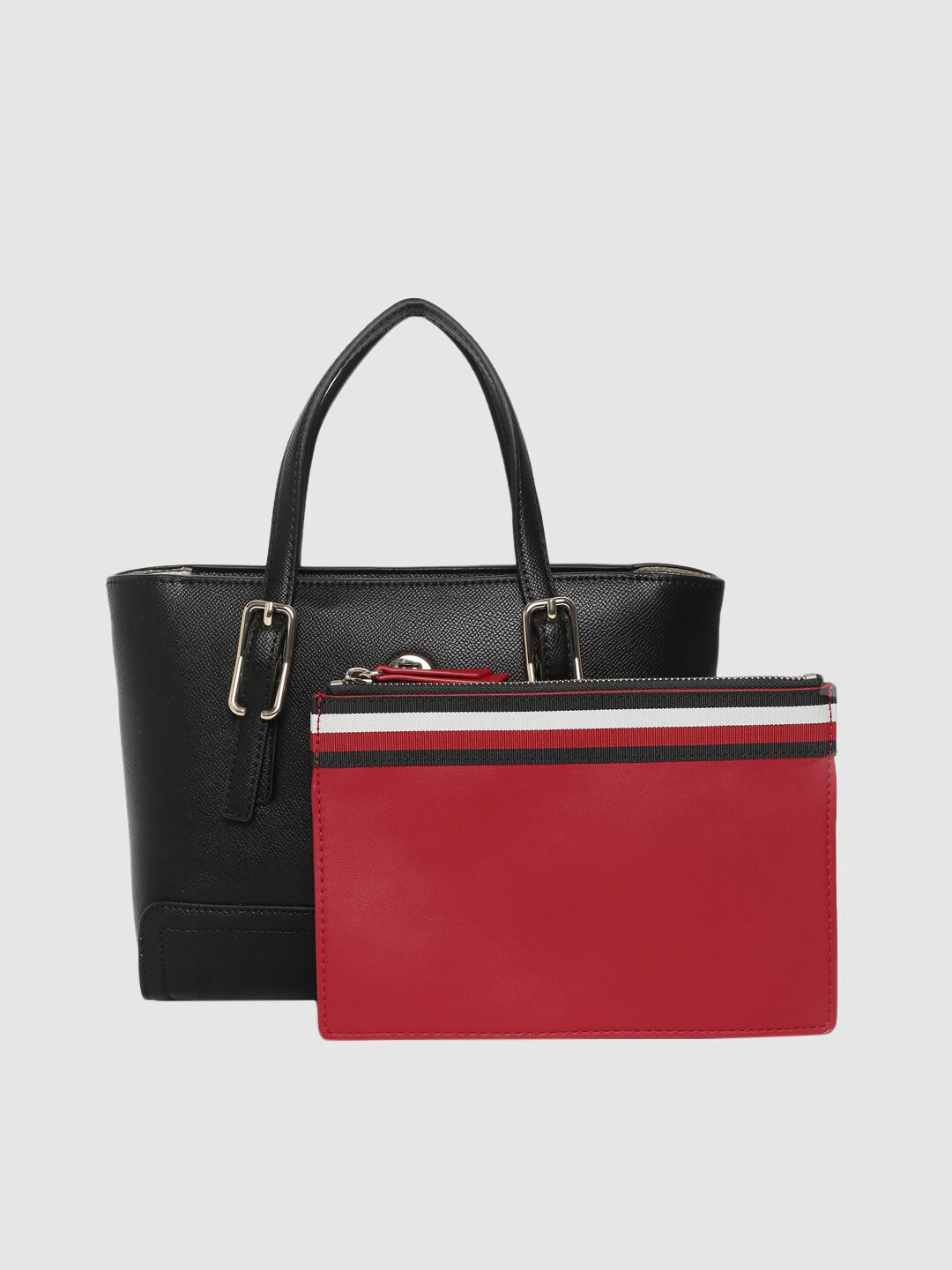 Buy Tommy Hilfiger Black Solid Tote Bag & Pouch Handbags for Women