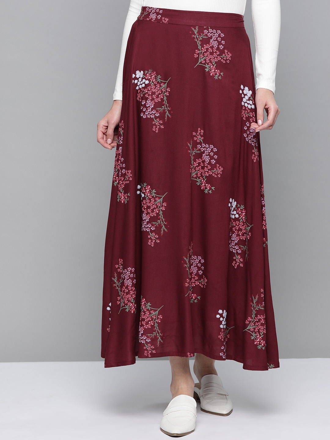 long maroon maxi skirt