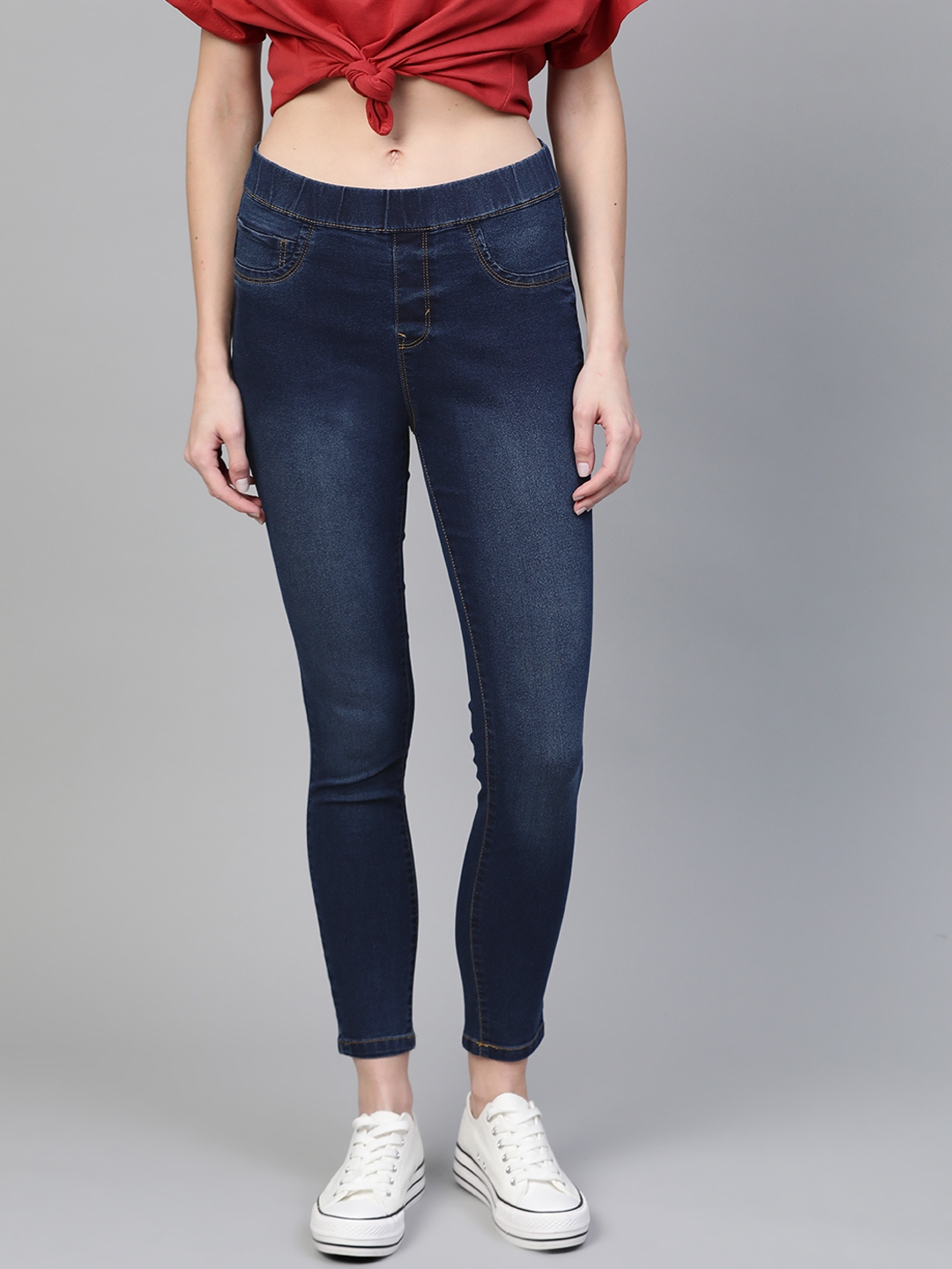 navy coated jeggings