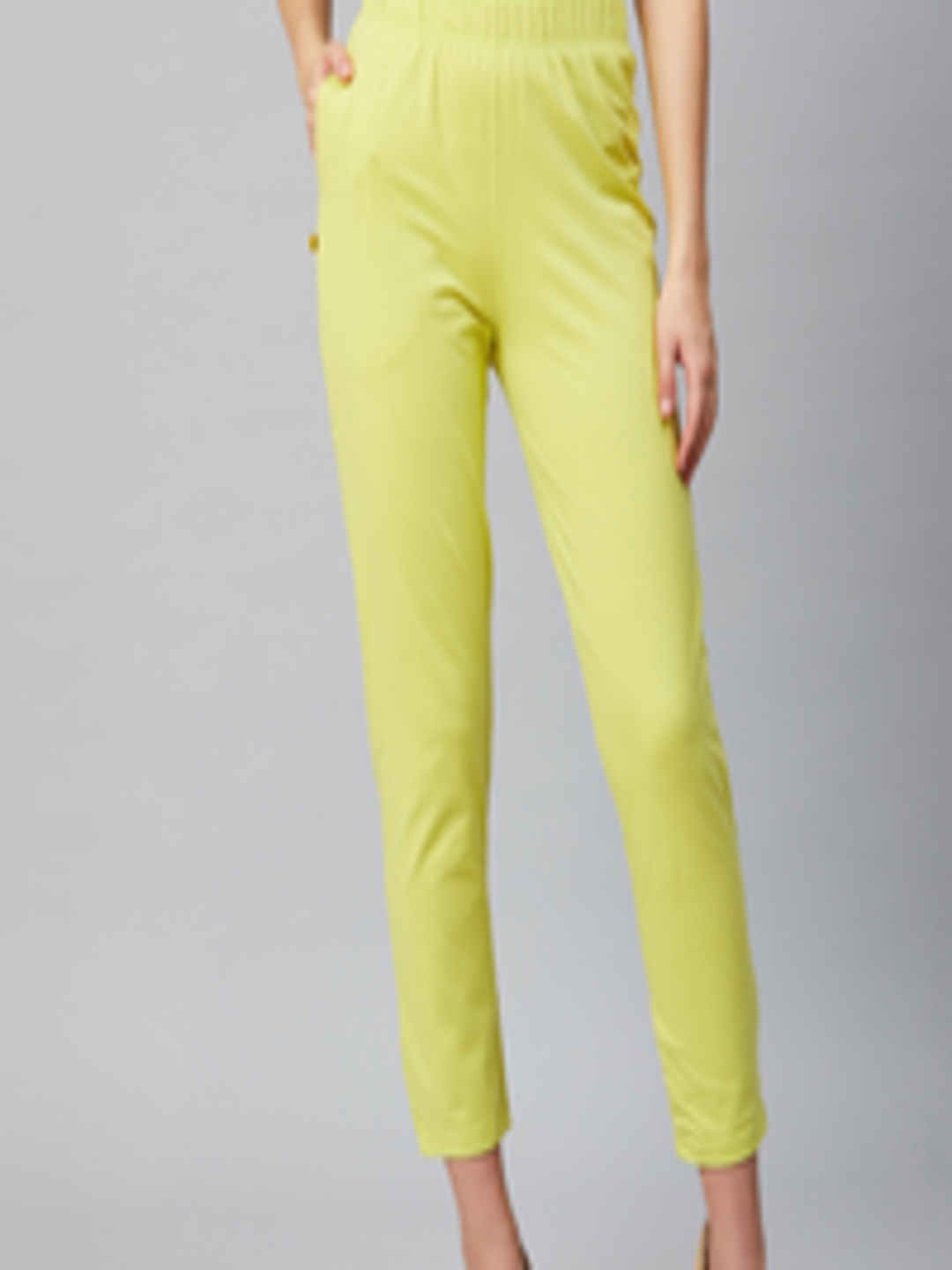 Buy AURELIA Women Lime Green Solid Cropped Regular Trousers - Trousers ...