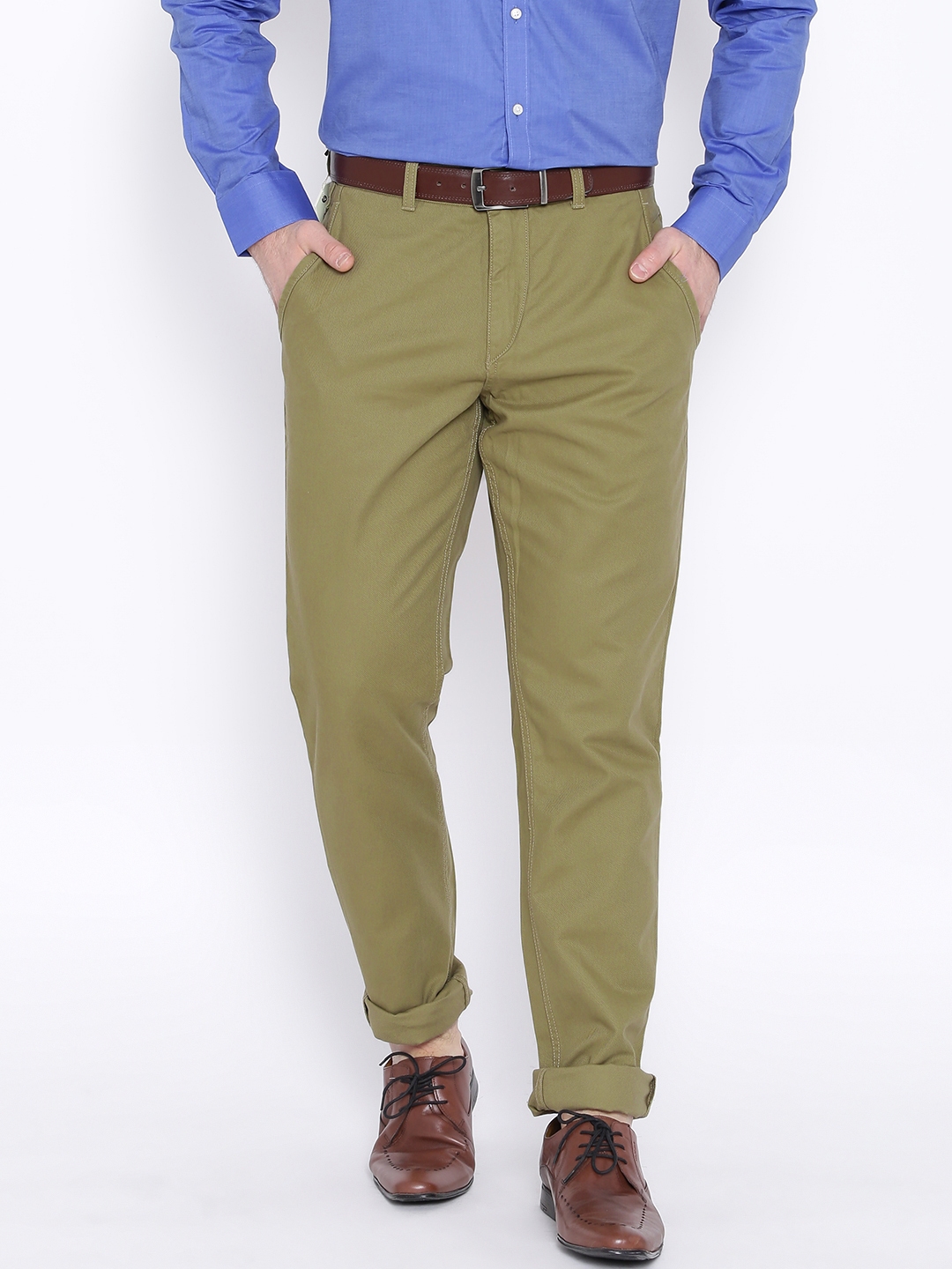 Buy Blackberrys Olive Green Sharp Fit Casual Trousers - Trousers for ...