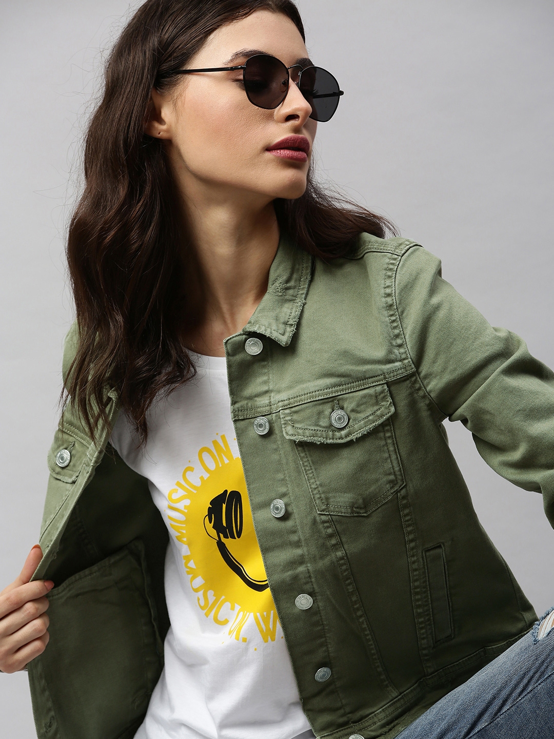 Buy ONLY Women Green Solid Denim Jacket Jackets for Women 11492566 Myntra