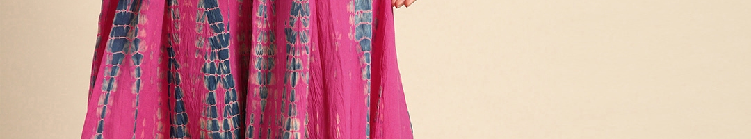 Buy Varanga Pink And Blue Dyed Maxi Pure Cotton Flared Skirt - Skirts ...