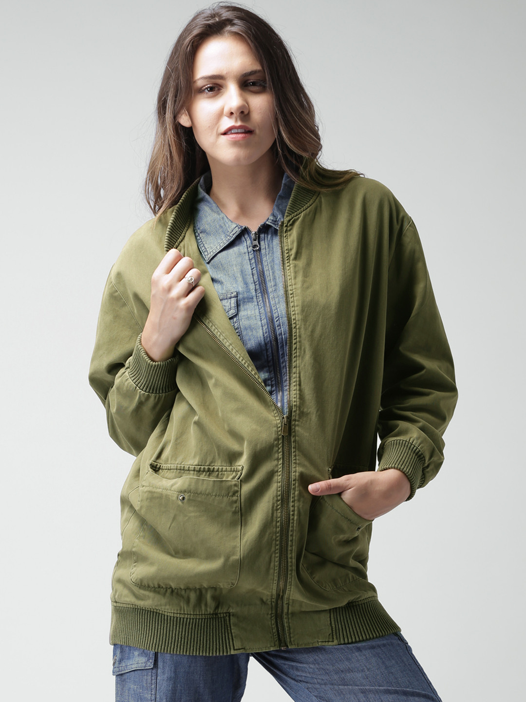 Buy FOREVER 21 Olive Green Long Jacket Jackets for Women 1149838 Myntra