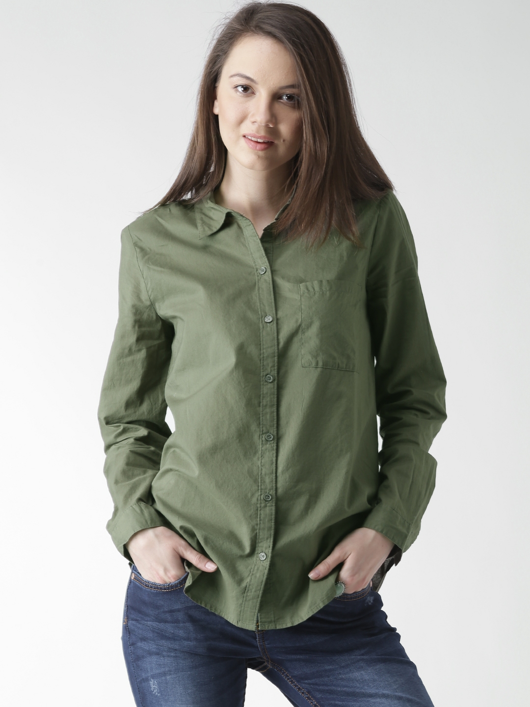 Buy FOREVER 21 Olive Green Shirt Shirts for Women 1149949 Myntra