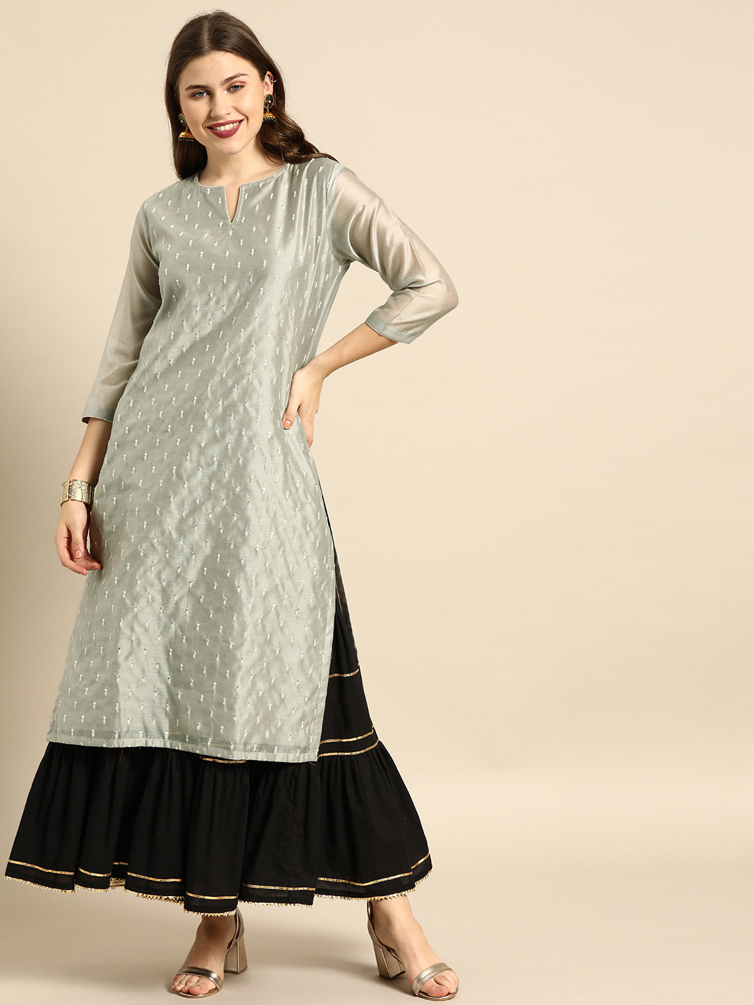 Women's Grey Solid Straight Kurta-SKC-3335-Grey