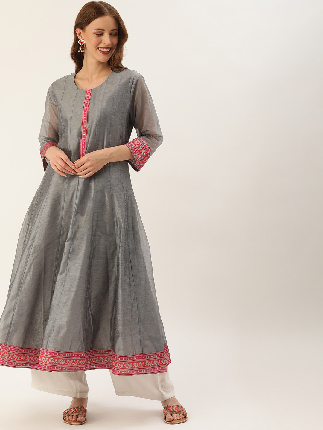 Buy Soch Women Grey Solid Poly Silk A Line Kurta Kurtas for Women